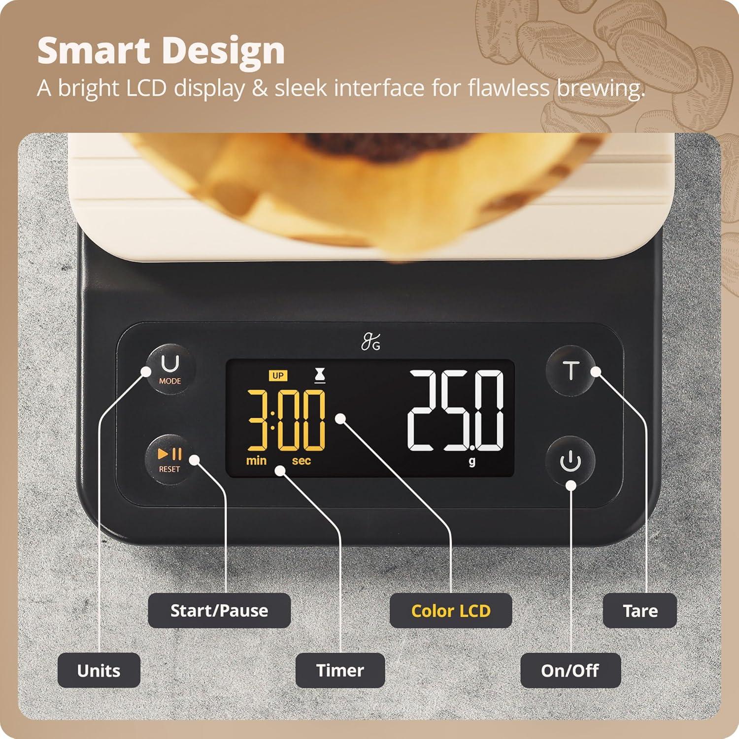 image:imageGreater Goods Coffee Scale with Timer 01g Precision Digital Coffee amp Espresso Scale for PourOver Coffee Bean Weighing Barista Brewing Waterproof Cover 3kg Capacity Onyx BlackBirch