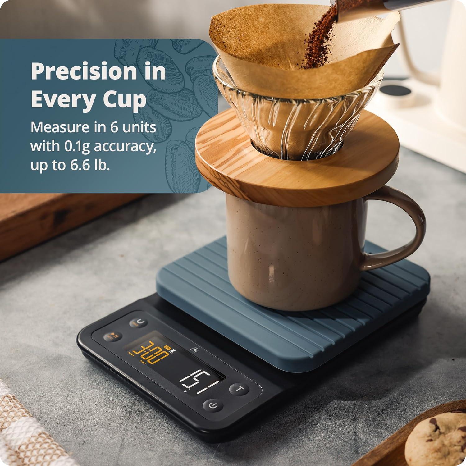 image:imageGreater Goods Coffee Scale with Timer 01g Precision Digital Coffee amp Espresso Scale for PourOver Coffee Bean Weighing Barista Brewing Waterproof Cover 3kg Capacity Onyx BlackStone Blue