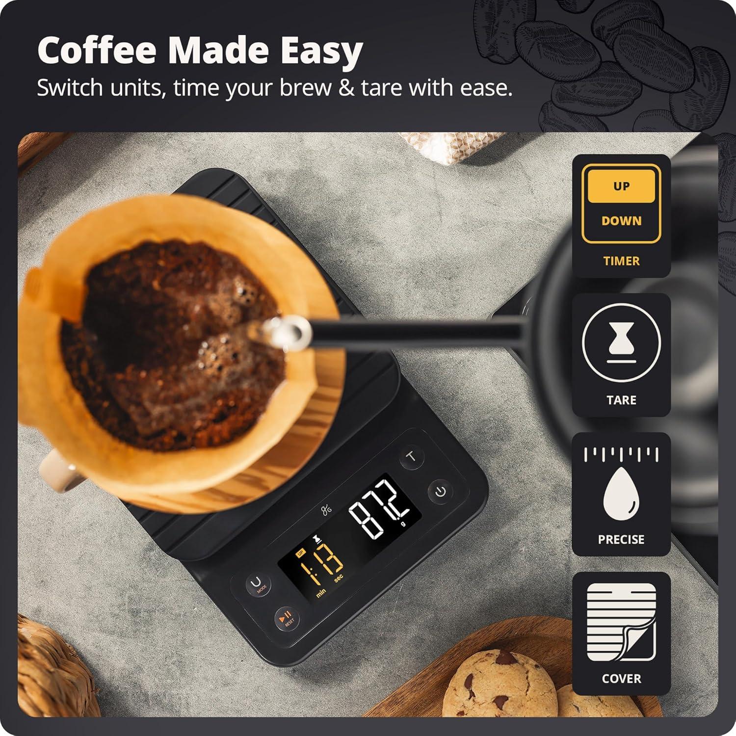 image:imageGreater Goods Coffee Scale with Timer 01g Precision Digital Coffee amp Espresso Scale for PourOver Coffee Bean Weighing Barista Brewing Waterproof Cover 3kg Capacity Onyx BlackOnyx Black