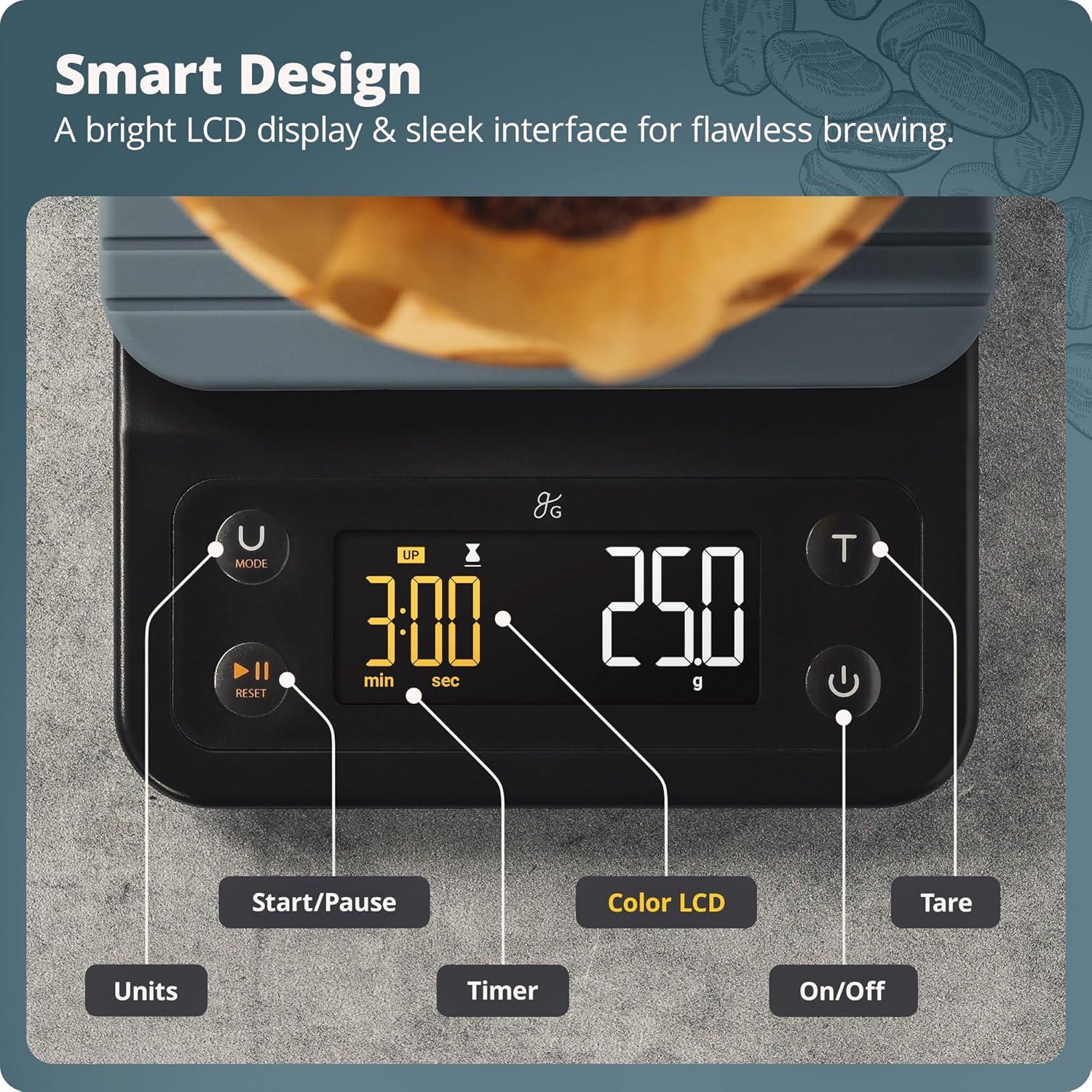 image:imageGreater Goods Coffee Scale with Timer 01g Precision Digital Coffee amp Espresso Scale for PourOver Coffee Bean Weighing Barista Brewing Waterproof Cover 3kg Capacity Onyx BlackStone Blue