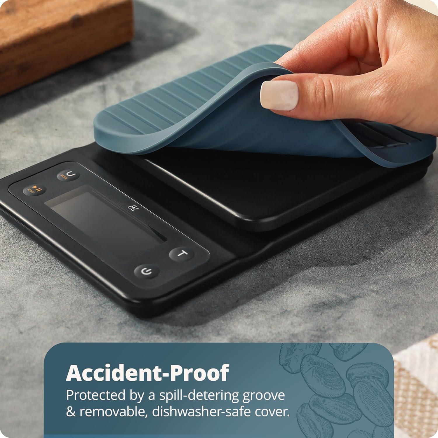 image:imageGreater Goods Coffee Scale with Timer 01g Precision Digital Coffee amp Espresso Scale for PourOver Coffee Bean Weighing Barista Brewing Waterproof Cover 3kg Capacity Onyx BlackStone Blue