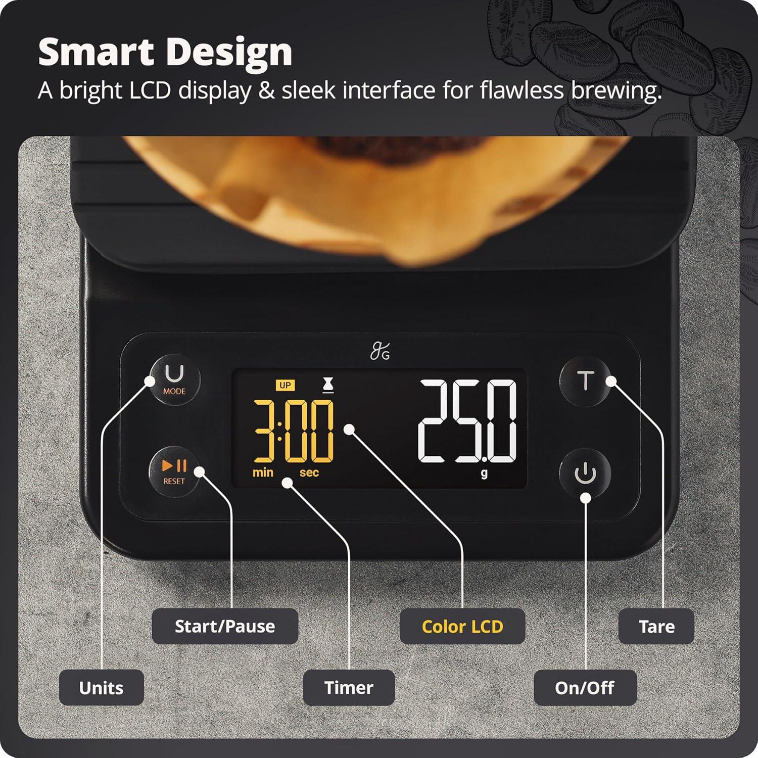 image:imageGreater Goods Coffee Scale with Timer 01g Precision Digital Coffee amp Espresso Scale for PourOver Coffee Bean Weighing Barista Brewing Waterproof Cover 3kg Capacity Onyx BlackOnyx Black
