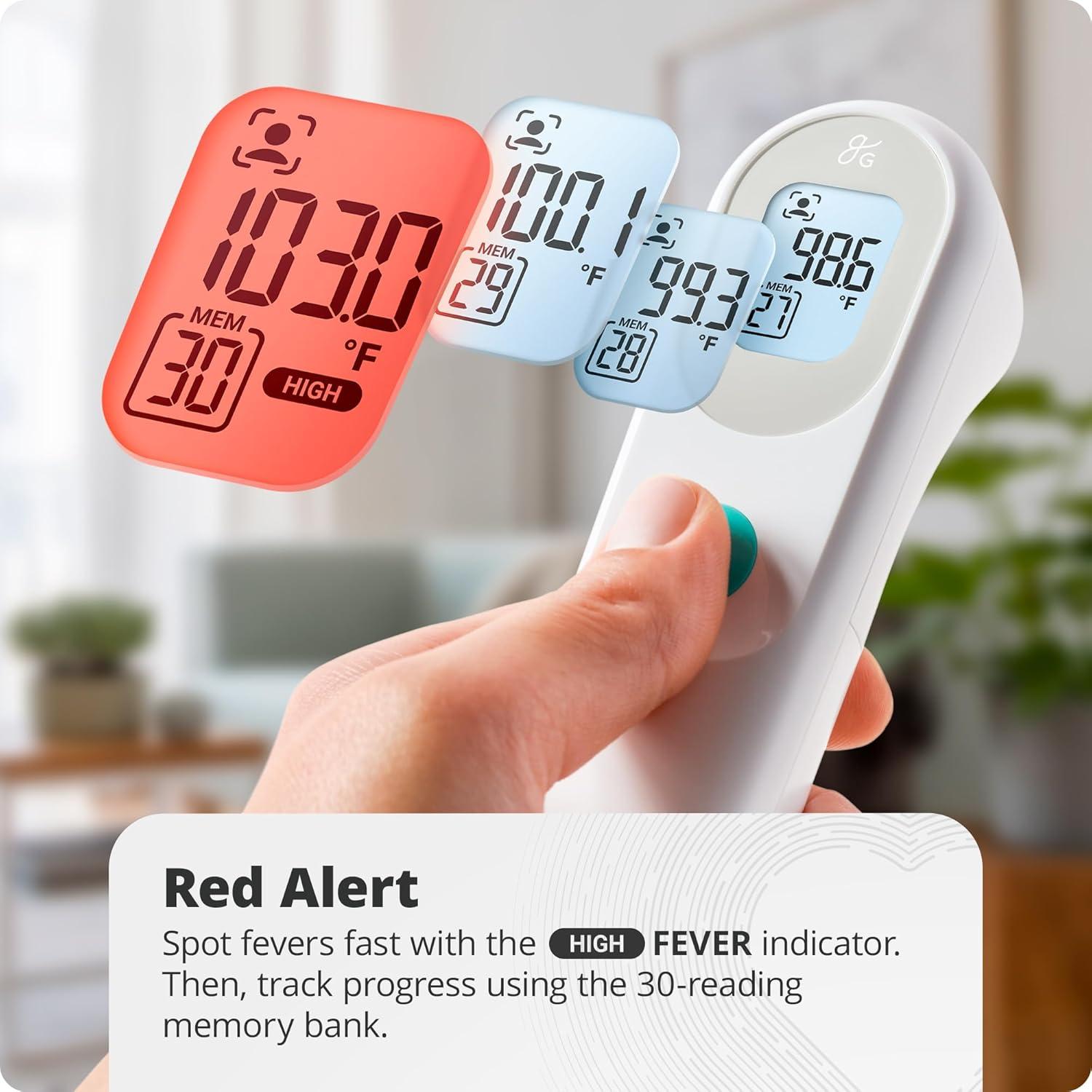 image:imageGreater Goods NoTouch Infrared Digital Thermometer for Adults Kids and Babies Forehead Thermometer with Ergonomic Grip Fever Alarm Powder BlueWhite