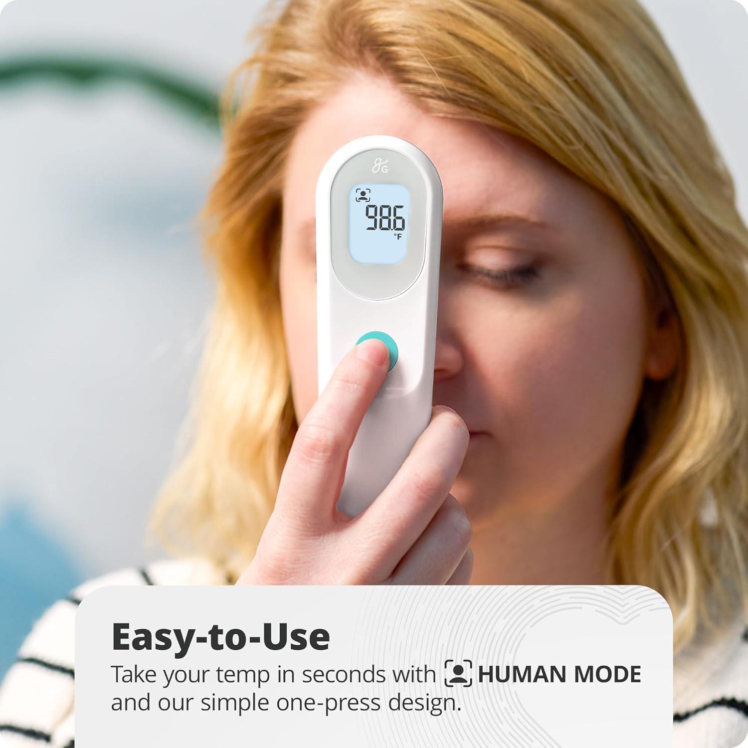 image:imageGreater Goods NoTouch Infrared Digital Thermometer for Adults Kids and Babies Forehead Thermometer with Ergonomic Grip Fever Alarm Powder BlueWhite