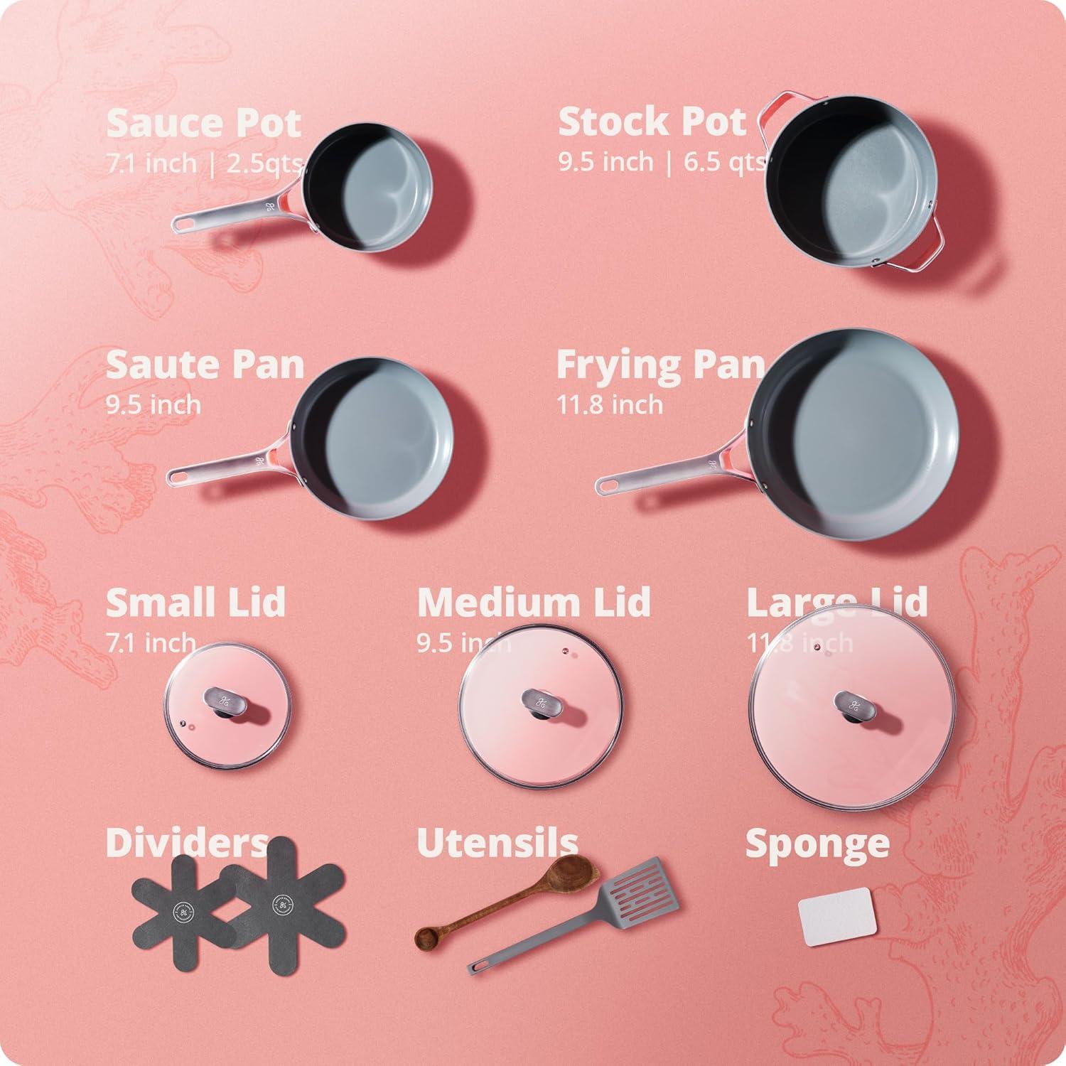 image:imageGreater Goods Savvy Ceramic Nonstick Cookware Set 10pc and Chef Knife Stainless Steel Pink Bundle