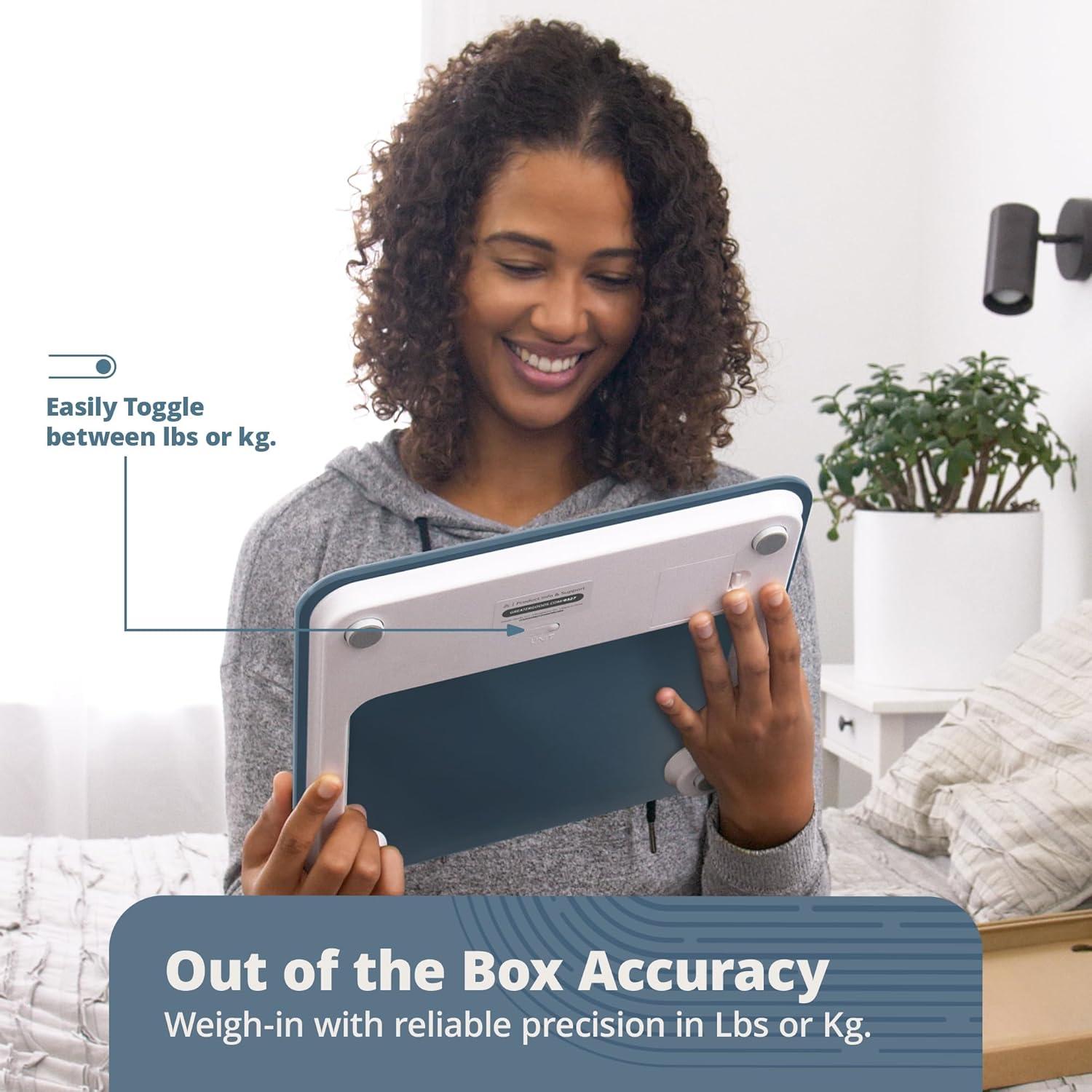 image:imageGreater Goods Smart Scale Track Your Weight Loss Journey with Verified Accuracy amp Smart GoalBased Monitoring WiFi amp Bluetooth SyncStone Blue