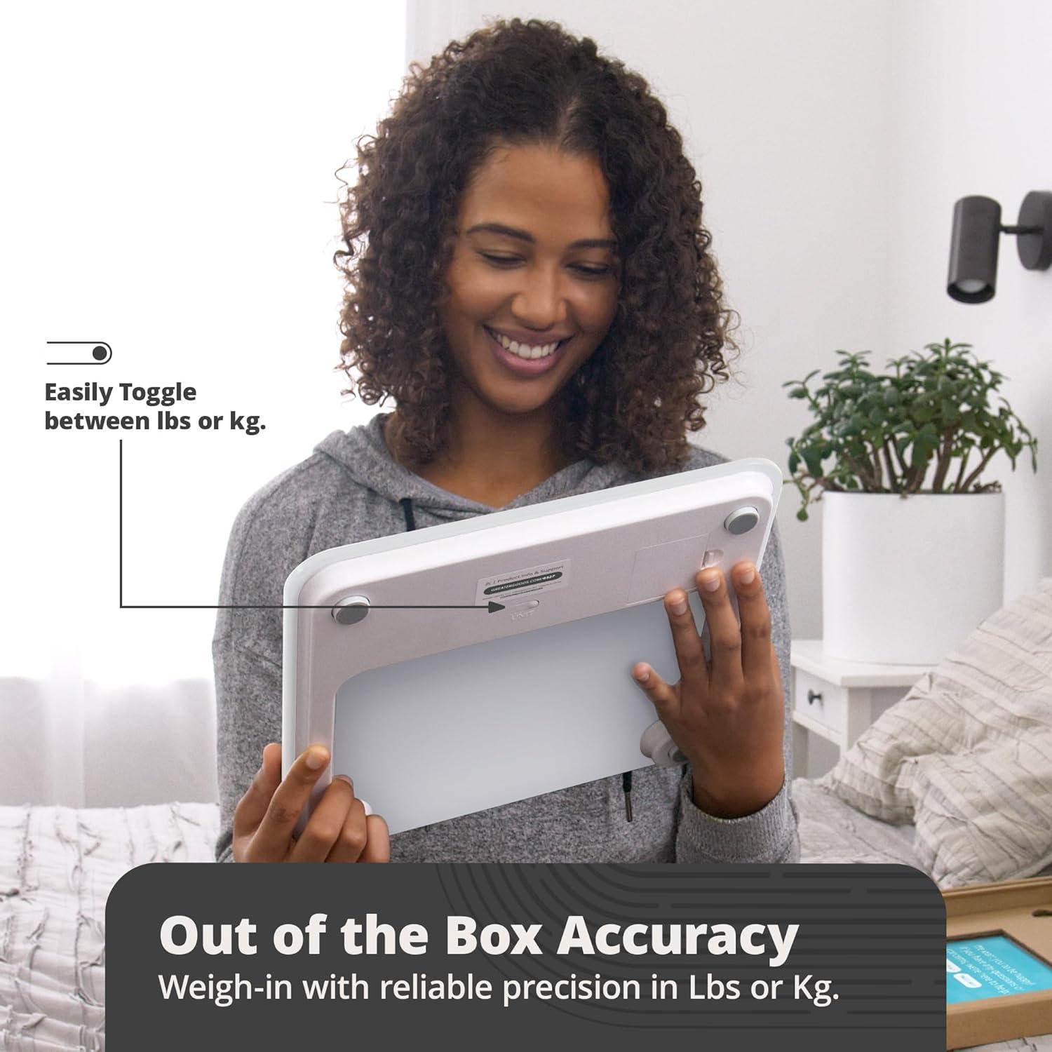 image:imageGreater Goods Smart Scale Track Your Weight Loss Journey with Verified Accuracy amp Smart GoalBased Monitoring WiFi amp Bluetooth SyncWhite