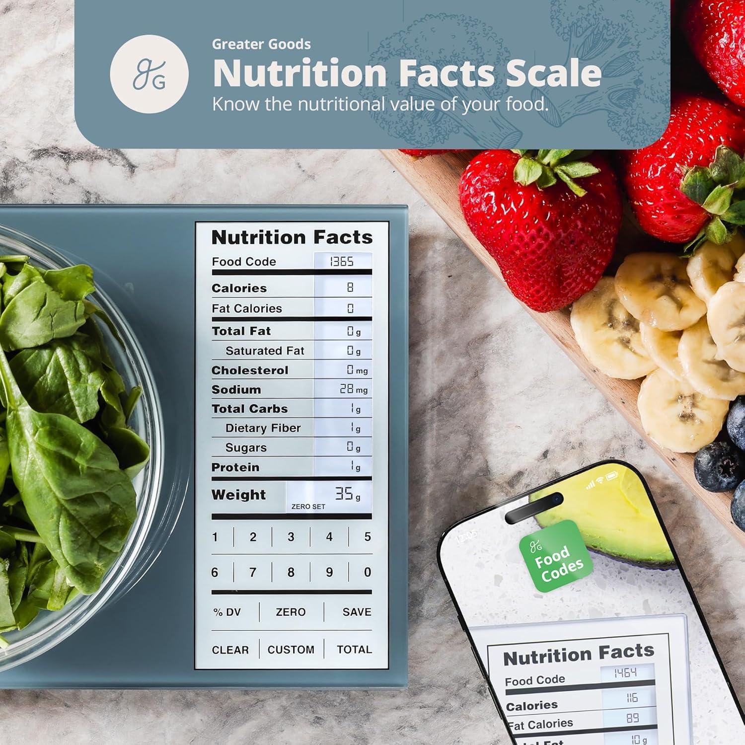 image:imageGreater Goods Verve Smart Scale with Accucheck and Nutrition Facts Food Scale for Meal Prep Designed in St Louis BlackStone Blue