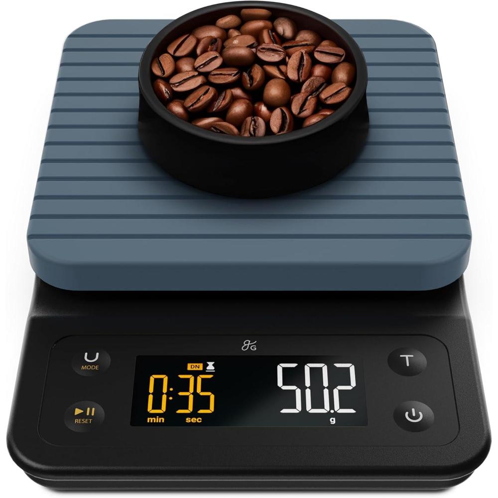 image:imageGreater Goods Coffee Scale with Timer 01g Precision Digital Coffee amp Espresso Scale for PourOver Coffee Bean Weighing Barista Brewing Waterproof Cover 3kg Capacity Onyx BlackStone Blue
