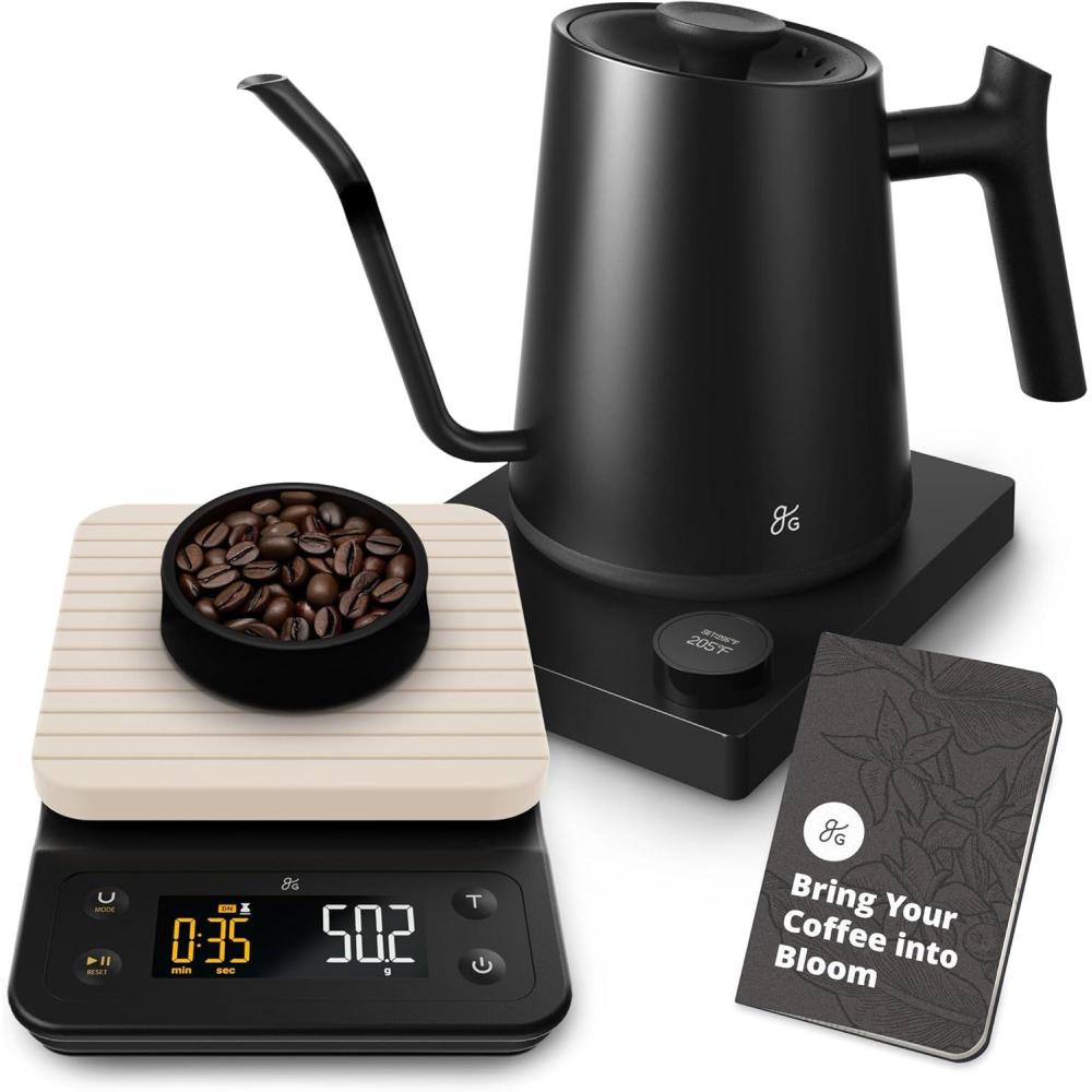 image:imageGreater Goods Electric Gooseneck Kettle and Coffee Scale Designed in St Louis Onyx BlackBirch White