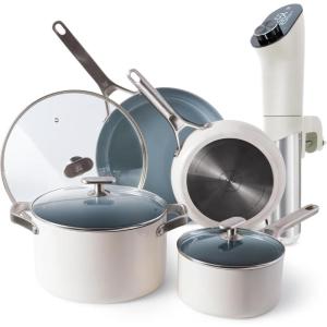 image:imageGreater Goods Savvy Ceramic Nonstick Cookware Set 10 Piece Kit and Sous Vide Machine Birch White
