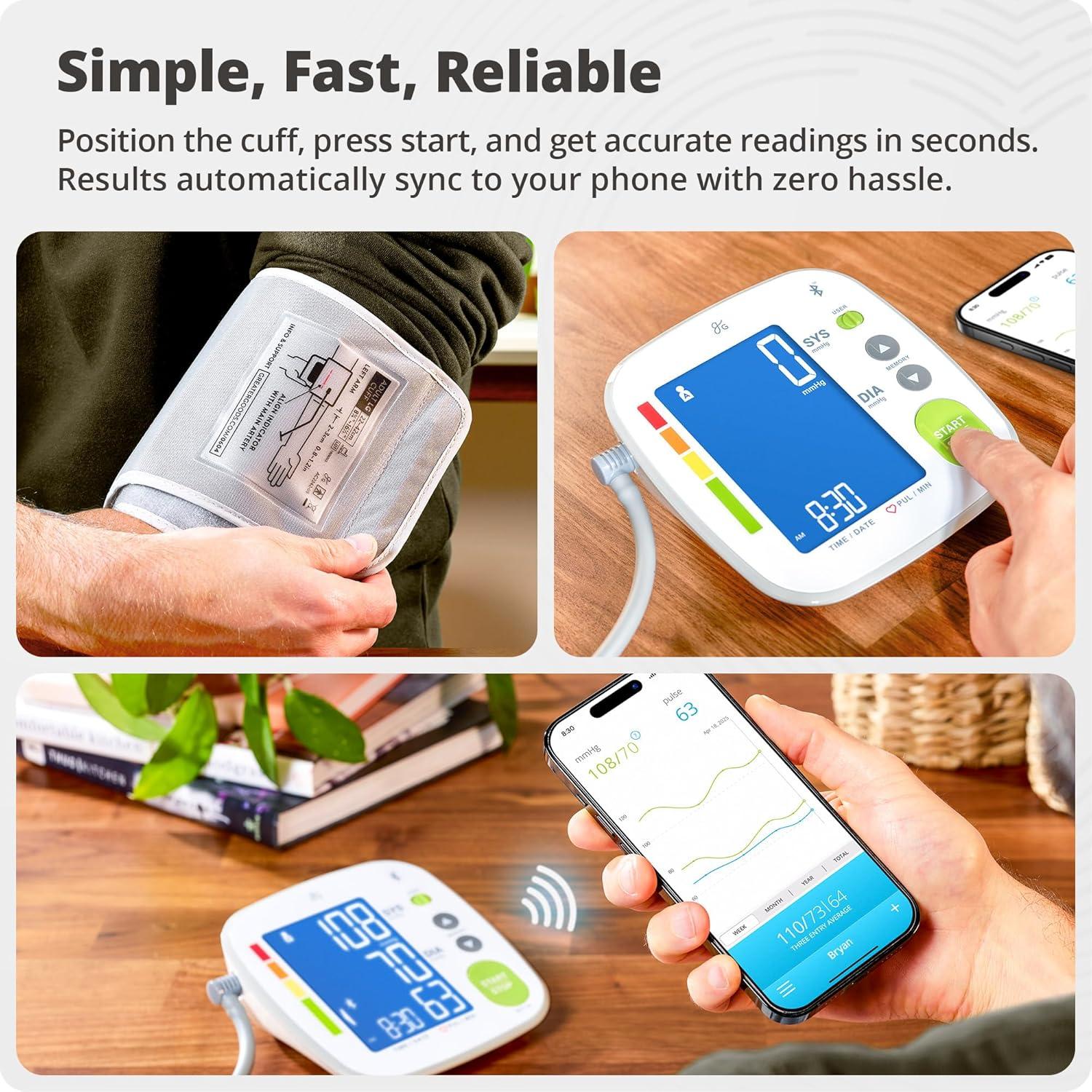 image:imageGreater Goods Bluetooth Blood Pressure Monitor with ExtraLarge Cuff 157205 Automatic Digital Upper Arm BP Monitor for Large Arms EasytoRead Backlit Display Complete Home KitAdjustable 87165 Cuff