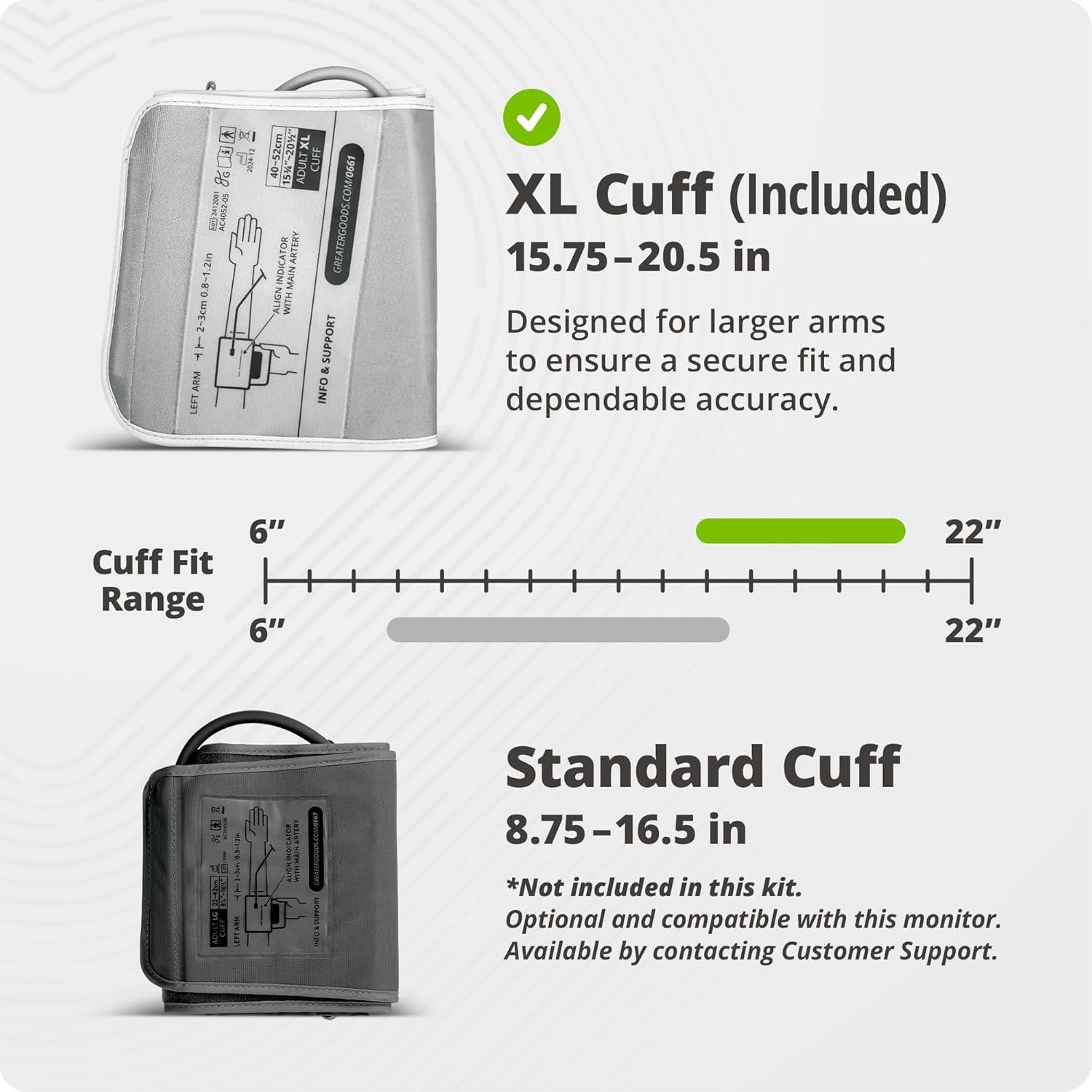 image:imageGreater Goods Bluetooth Blood Pressure Monitor with ExtraLarge Cuff 157205 Automatic Digital Upper Arm BP Monitor for Large Arms EasytoRead Backlit Display Complete Home KitExtraLarge Cuff 157205