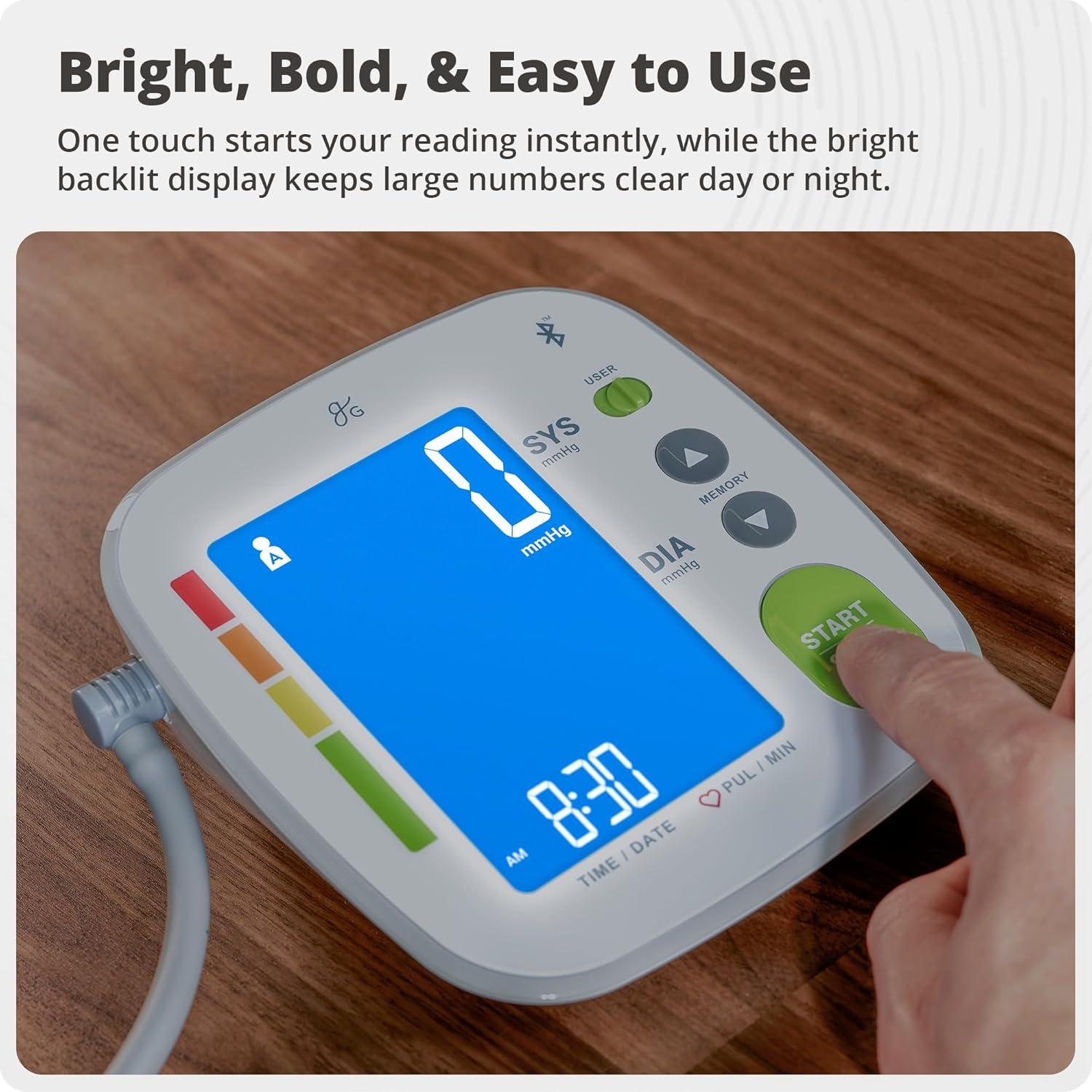 image:imageGreater Goods Bluetooth Blood Pressure Monitor with ExtraLarge Cuff 157205 Automatic Digital Upper Arm BP Monitor for Large Arms EasytoRead Backlit Display Complete Home KitExtraLarge Cuff 157205