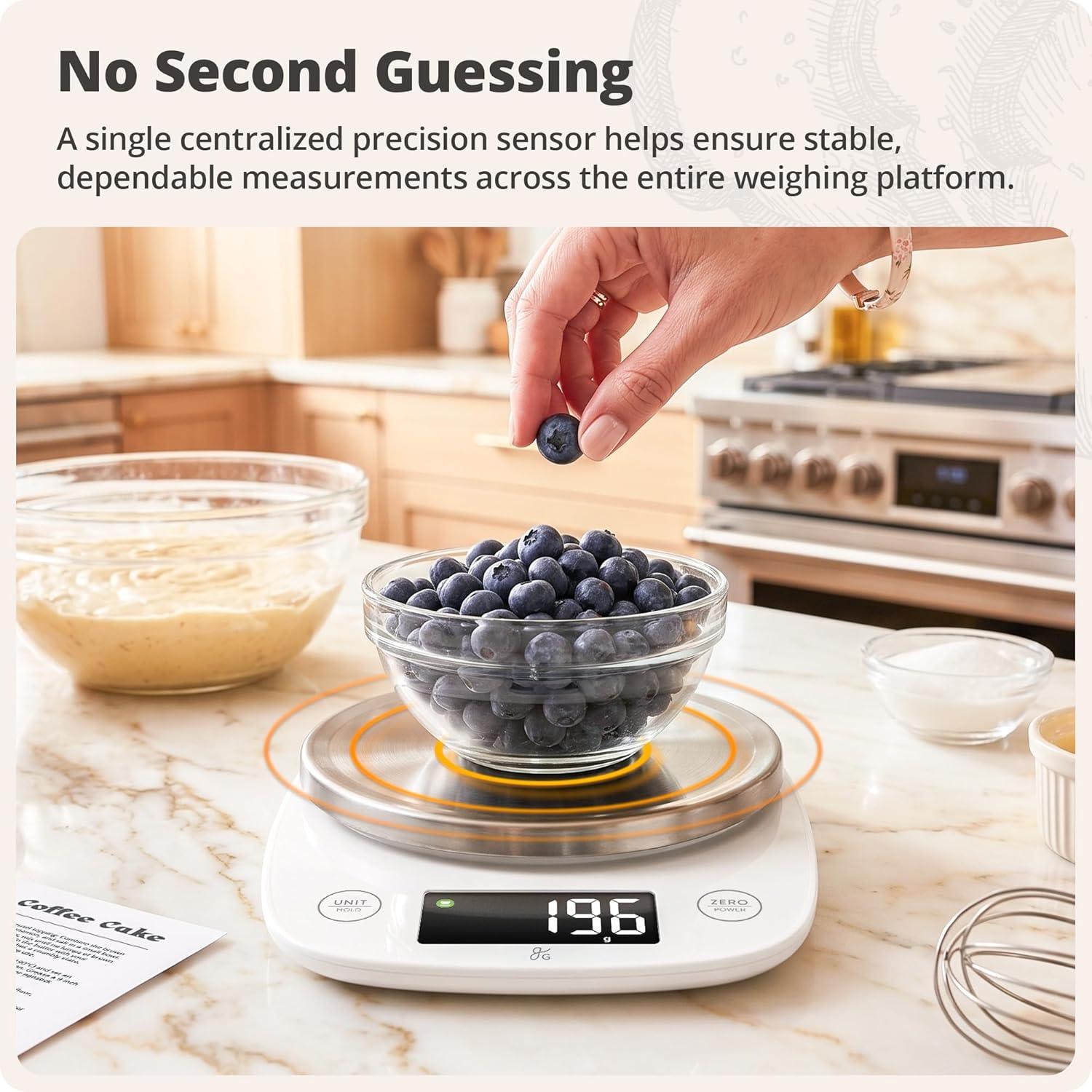 image:imageGreater Goods Digital Kitchen Scale for Baking Food Scale with Gram amp Ounce Measurements Easy Tare amp Stable Readings Precision Scale for Sourdough Bread Baking amp Cooking 11 lb CapacityWhite