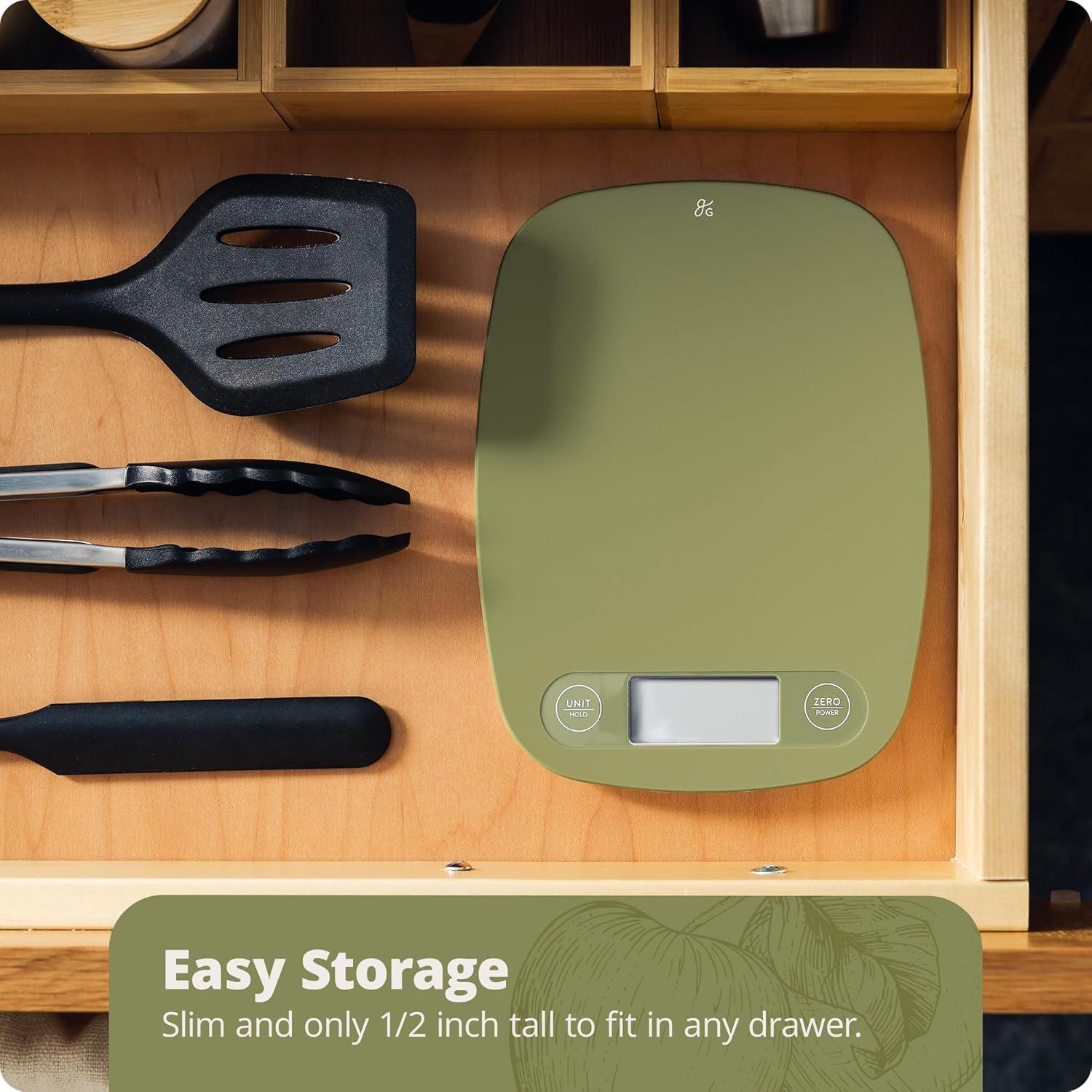 image:imageGreater Goods Food Scale Digital Kitchen Scale 1g Precision EasyTare amp Quick Conversion Slim Compact Design Durable amp Portable Ideal for Cooking Baking amp Meal PrepMoss Green