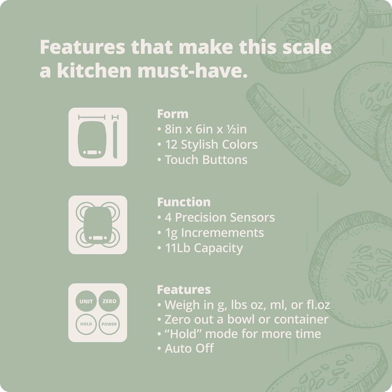image:imageGreater Goods Food Scale Digital Kitchen Scale 1g Precision EasyTare amp Quick Conversion Slim Compact Design Durable amp Portable Ideal for Cooking Baking amp Meal PrepSage Green