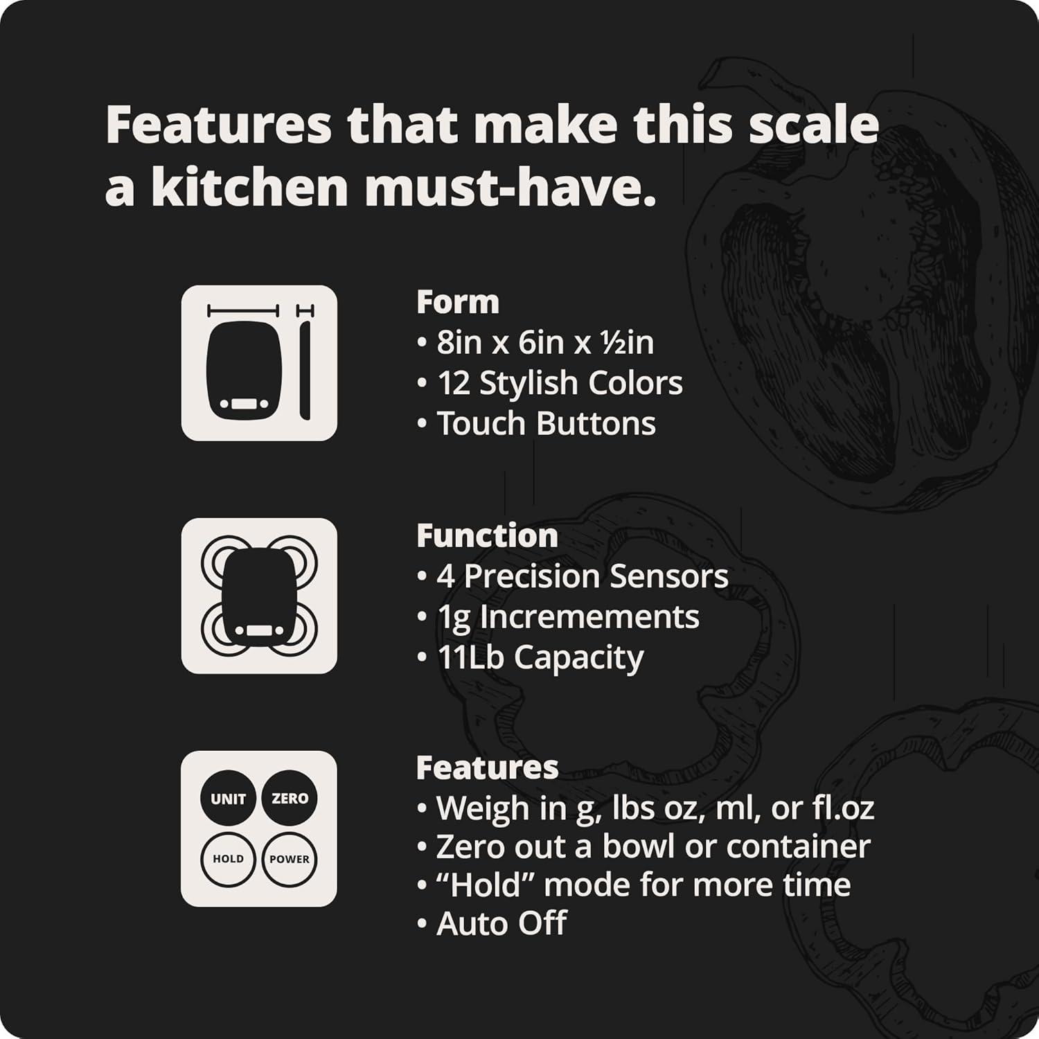 image:imageGreater Goods Food Scale Digital Kitchen Scale 1g Precision EasyTare amp Quick Conversion Slim Compact Design Durable amp Portable Ideal for Cooking Baking amp Meal PrepMatte Black