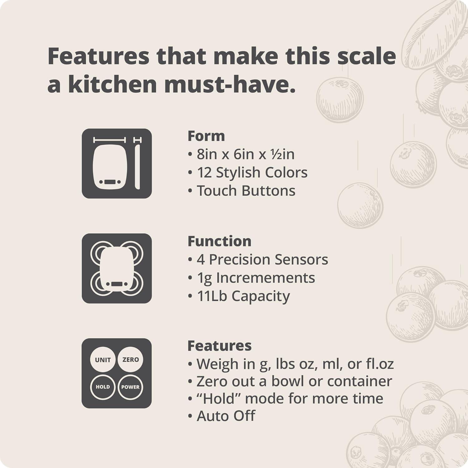 image:imageGreater Goods Food Scale Digital Kitchen Scale 1g Precision EasyTare amp Quick Conversion Slim Compact Design Durable amp Portable Ideal for Cooking Baking amp Meal PrepBirch
