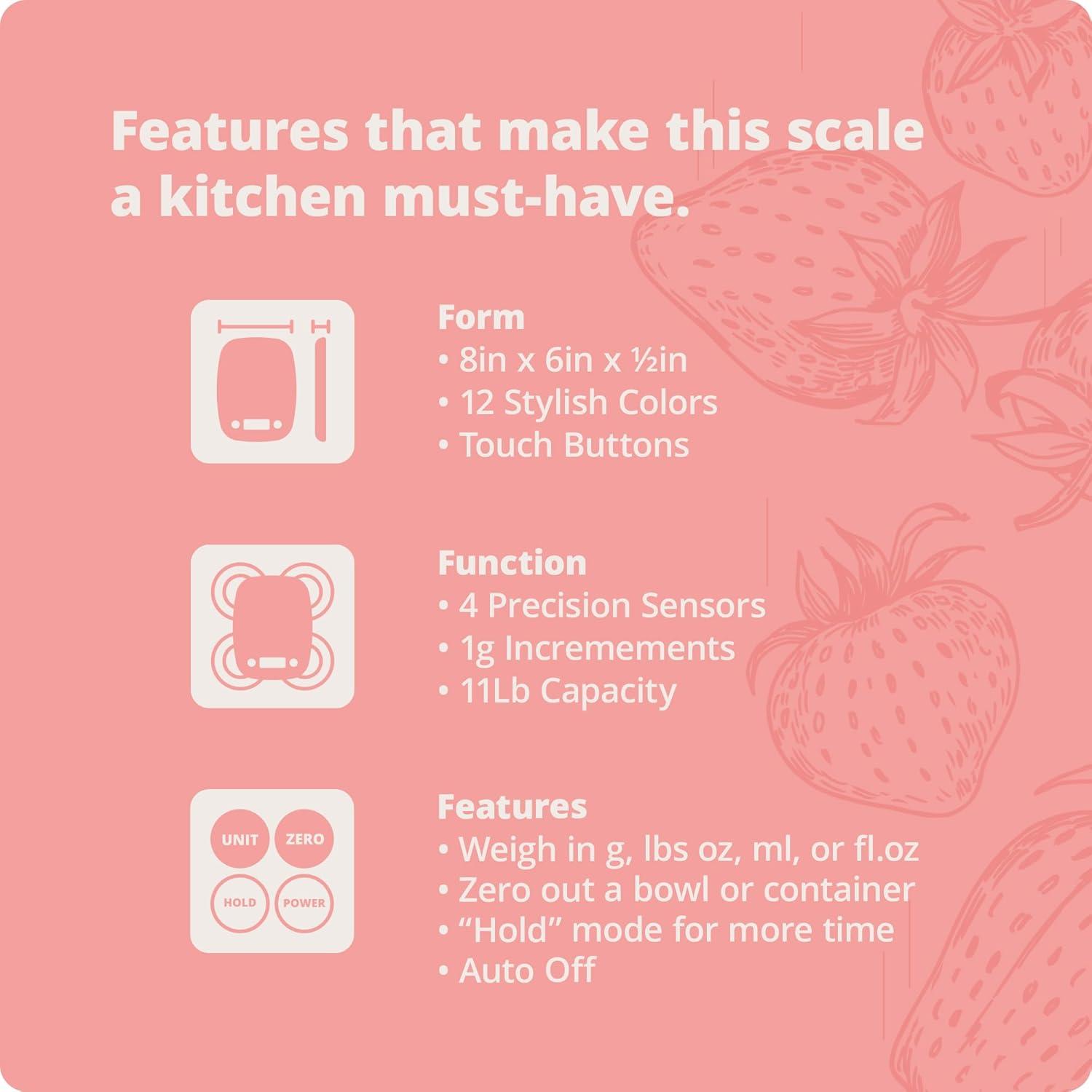 image:imageGreater Goods Food Scale Digital Kitchen Scale 1g Precision EasyTare amp Quick Conversion Slim Compact Design Durable amp Portable Ideal for Cooking Baking amp Meal PrepPink