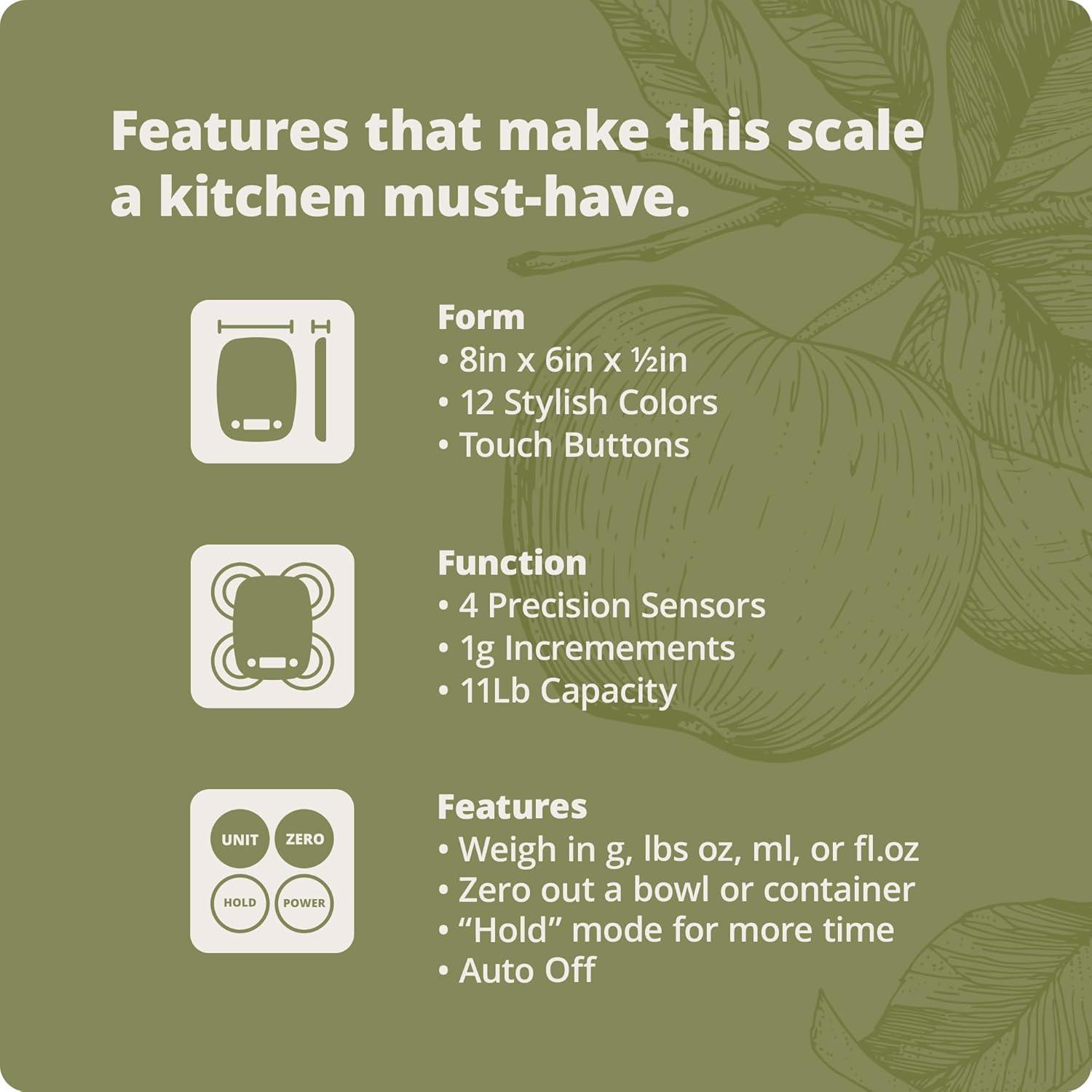 image:imageGreater Goods Food Scale Digital Kitchen Scale 1g Precision EasyTare amp Quick Conversion Slim Compact Design Durable amp Portable Ideal for Cooking Baking amp Meal PrepMoss Green