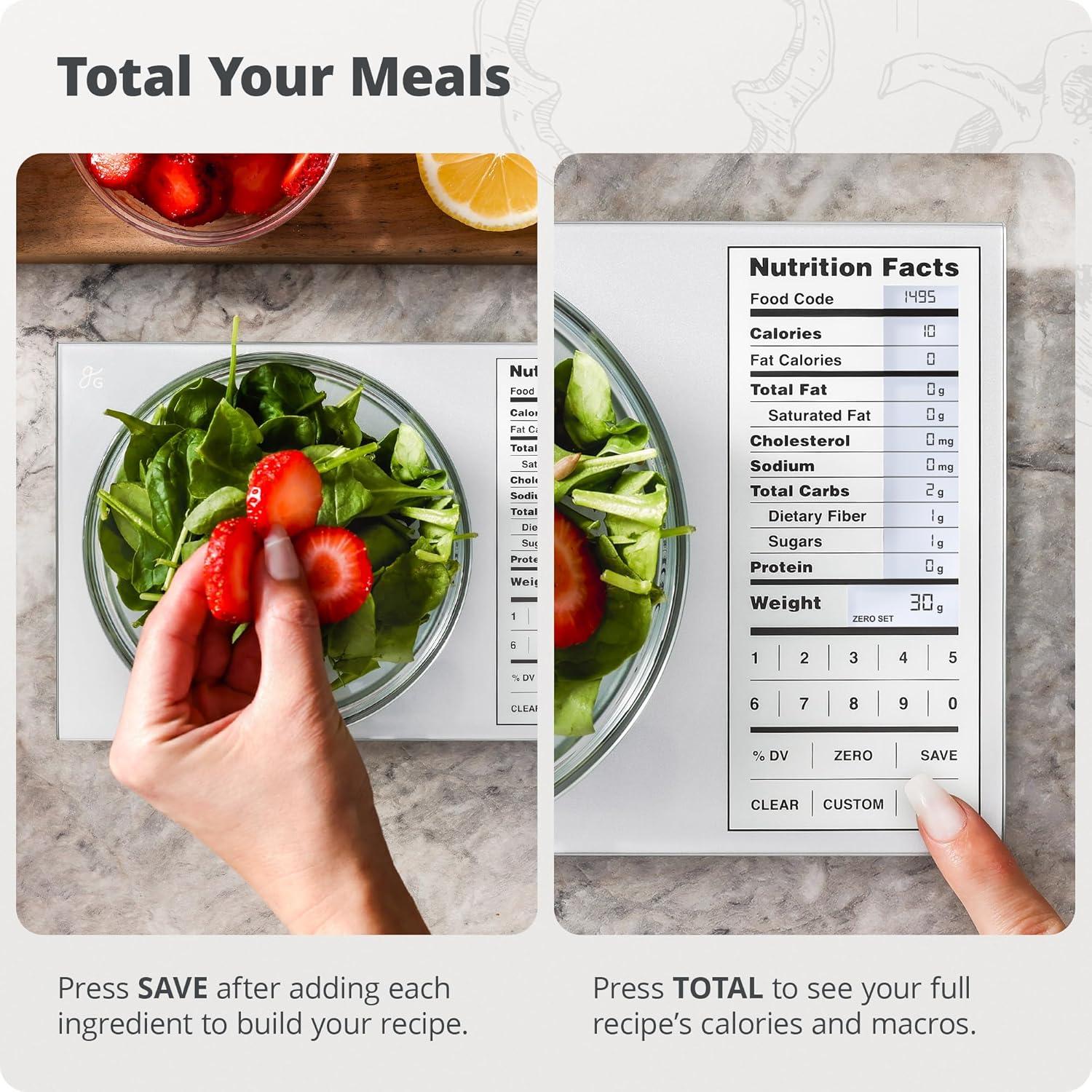 image:imageGreater Goods Food Scale with Nutrition Calculator Non Connected Calorie Scale for Meal Prep Weight Loss 2000 PreLoaded Food Codes Compact Kitchen Scale Battery Operated 11lb Capacity SilverPearl Gray