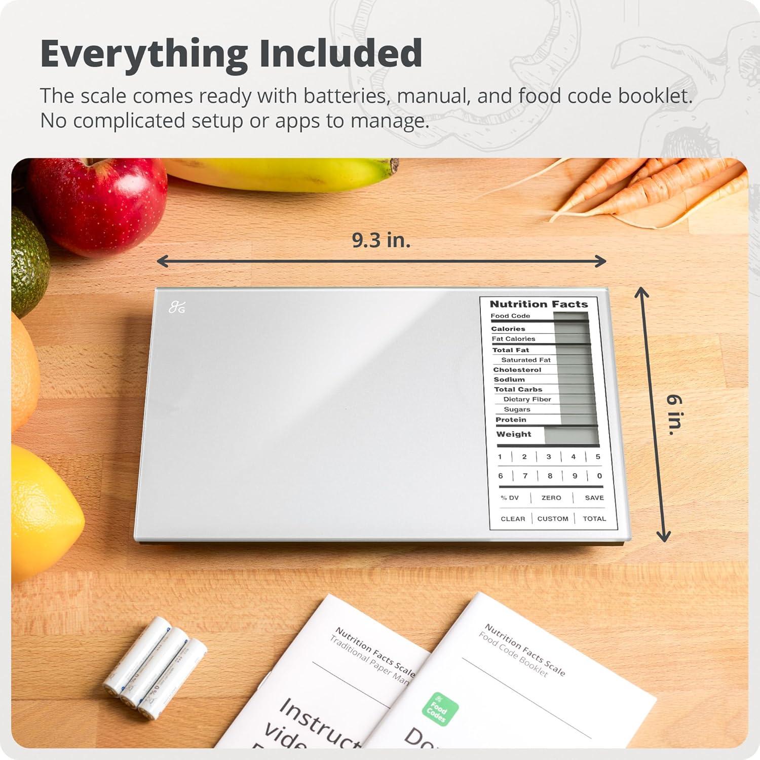 image:imageGreater Goods Food Scale with Nutrition Calculator Non Connected Calorie Scale for Meal Prep Weight Loss 2000 PreLoaded Food Codes Compact Kitchen Scale Battery Operated 11lb Capacity SilverPearl Gray