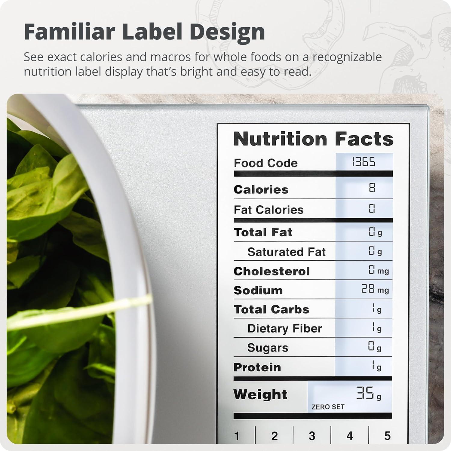 image:imageGreater Goods Food Scale with Nutrition Calculator Non Connected Calorie Scale for Meal Prep Weight Loss 2000 PreLoaded Food Codes Compact Kitchen Scale Battery Operated 11lb Capacity SilverPearl Gray