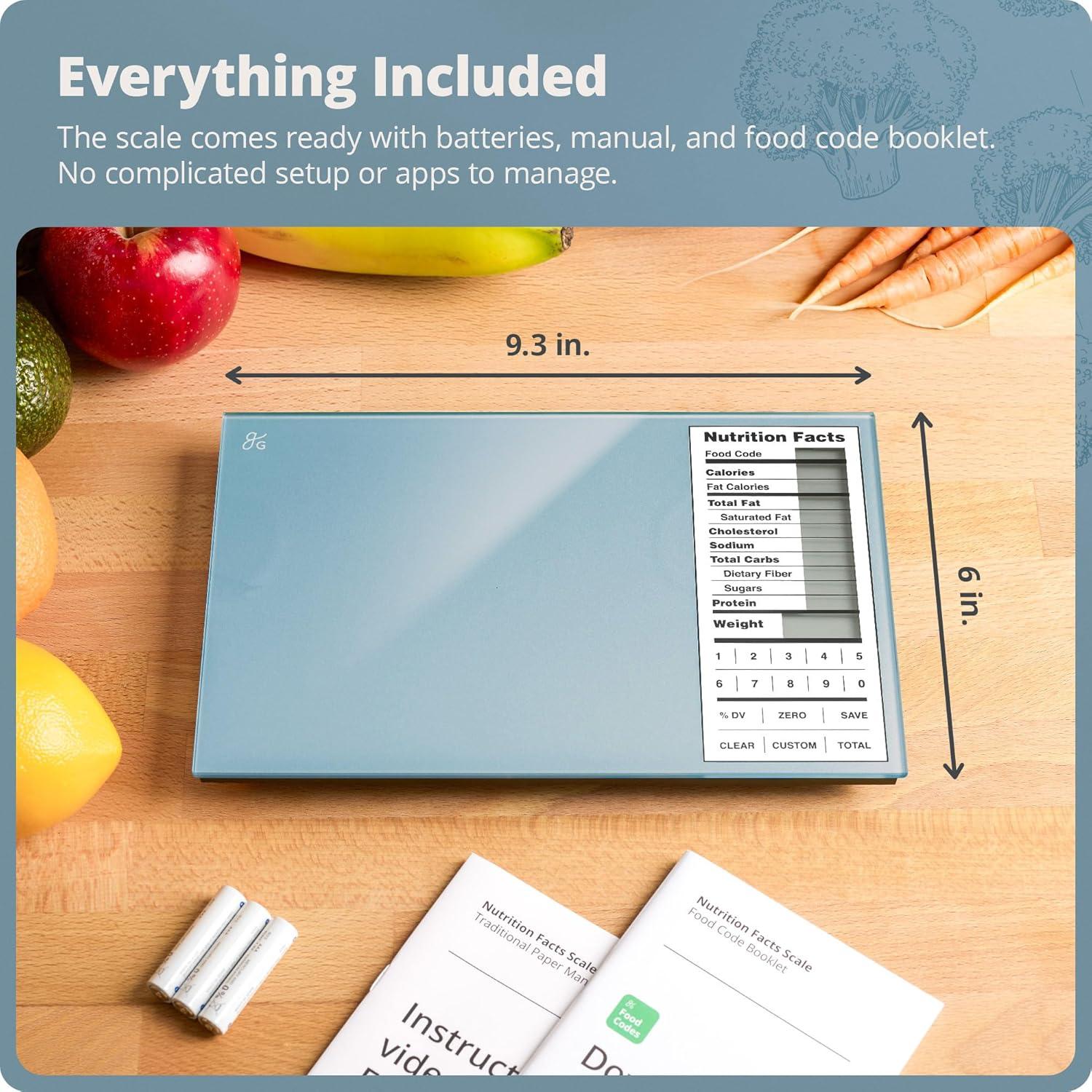 image:imageGreater Goods Food Scale with Nutrition Calculator Non Connected Calorie Scale for Meal Prep Weight Loss 2000 PreLoaded Food Codes Compact Kitchen Scale Battery Operated 11lb Capacity SilverStone Blue