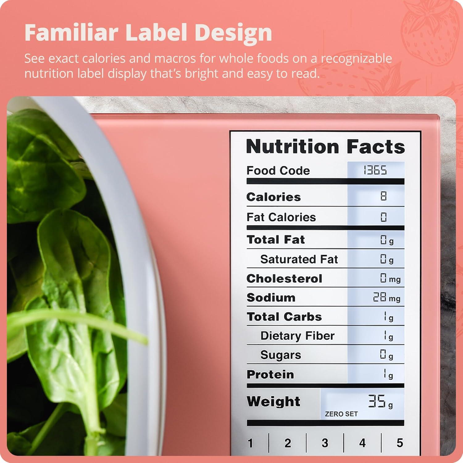 image:imageGreater Goods Food Scale with Nutrition Calculator Non Connected Calorie Scale for Meal Prep Weight Loss 2000 PreLoaded Food Codes Compact Kitchen Scale Battery Operated 11lb Capacity SilverCoral Pink