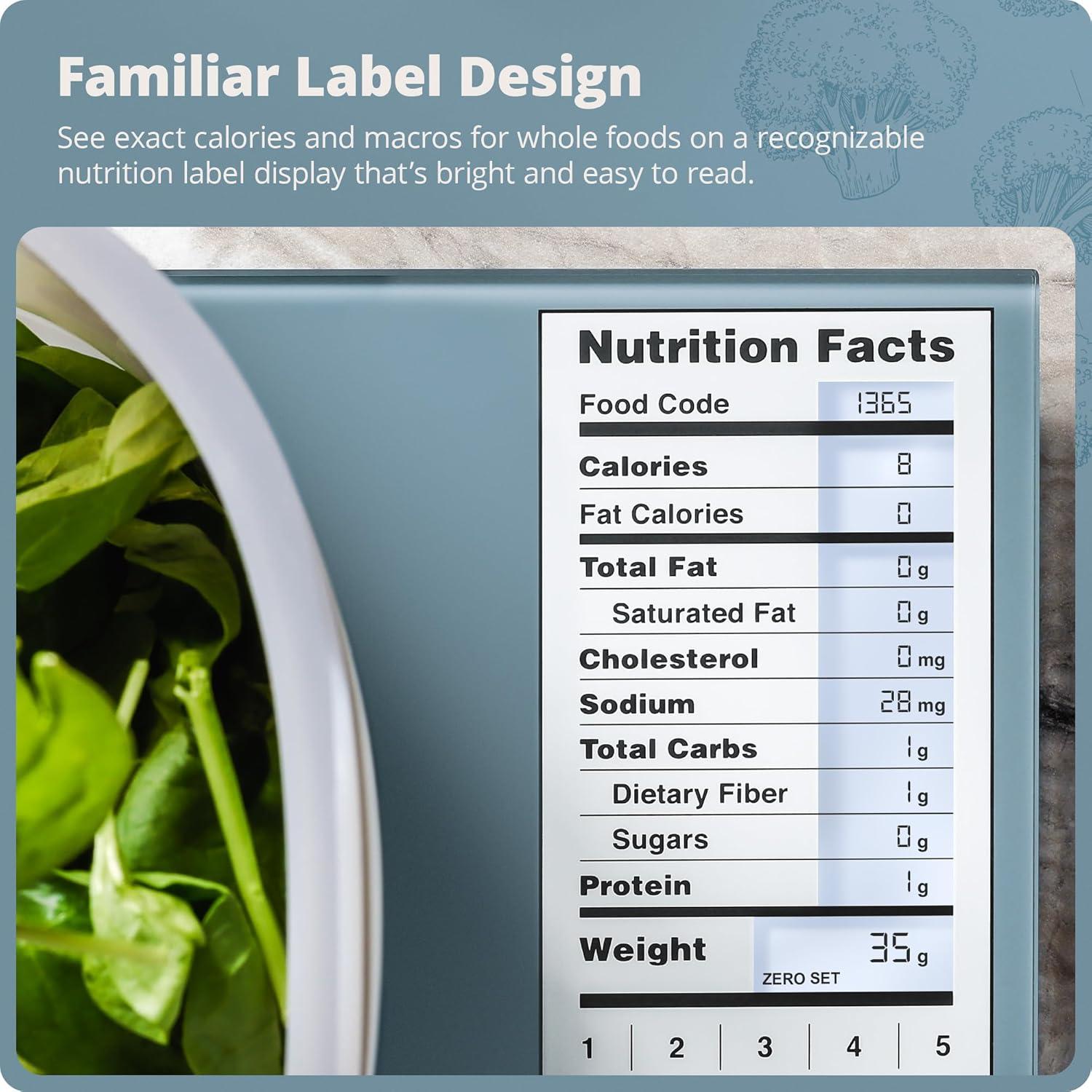 image:imageGreater Goods Food Scale with Nutrition Calculator Non Connected Calorie Scale for Meal Prep Weight Loss 2000 PreLoaded Food Codes Compact Kitchen Scale Battery Operated 11lb Capacity SilverStone Blue