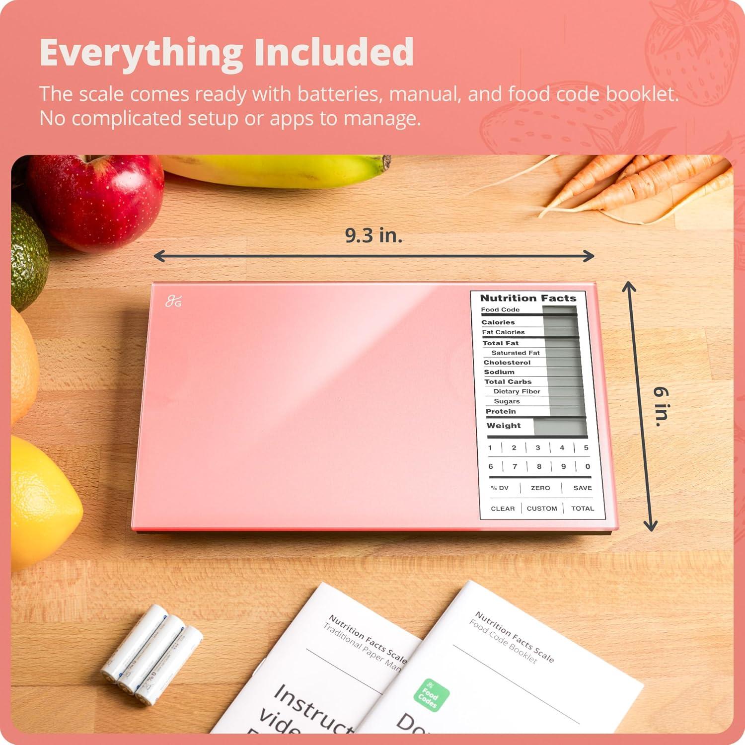 image:imageGreater Goods Food Scale with Nutrition Calculator Non Connected Calorie Scale for Meal Prep Weight Loss 2000 PreLoaded Food Codes Compact Kitchen Scale Battery Operated 11lb Capacity SilverCoral Pink