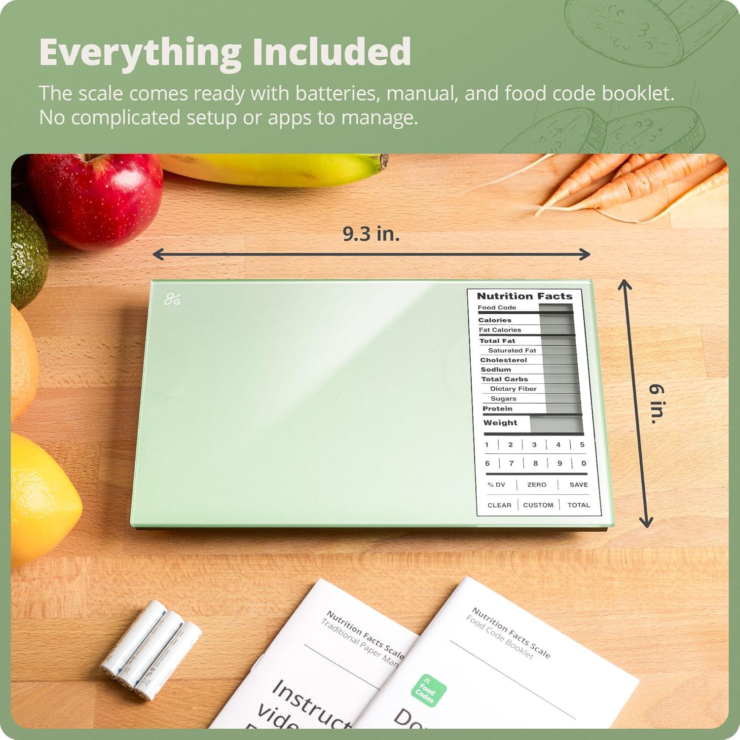 image:imageGreater Goods Food Scale with Nutrition Calculator Non Connected Calorie Scale for Meal Prep Weight Loss 2000 PreLoaded Food Codes Compact Kitchen Scale Battery Operated 11lb Capacity SilverSage Green