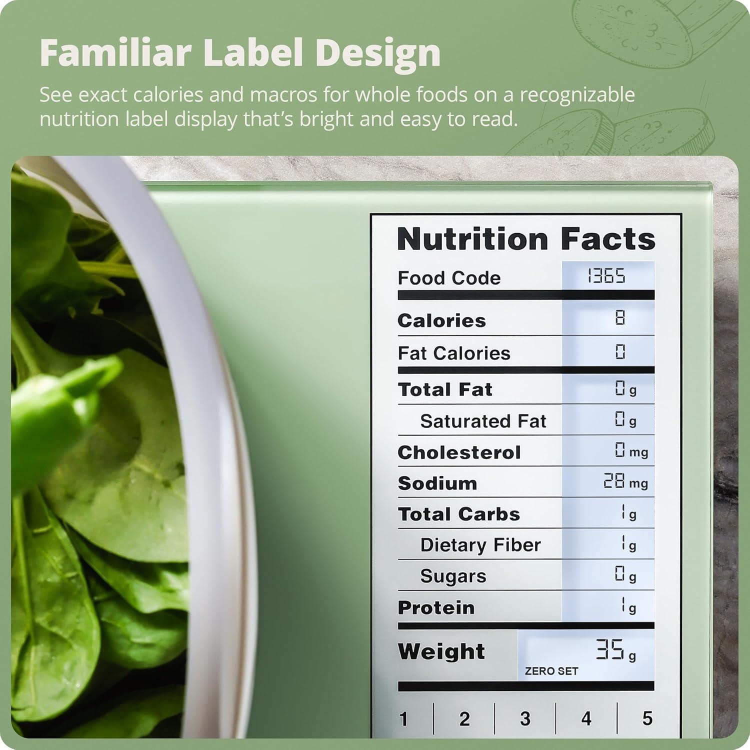 image:imageGreater Goods Food Scale with Nutrition Calculator Non Connected Calorie Scale for Meal Prep Weight Loss 2000 PreLoaded Food Codes Compact Kitchen Scale Battery Operated 11lb Capacity SilverSage Green