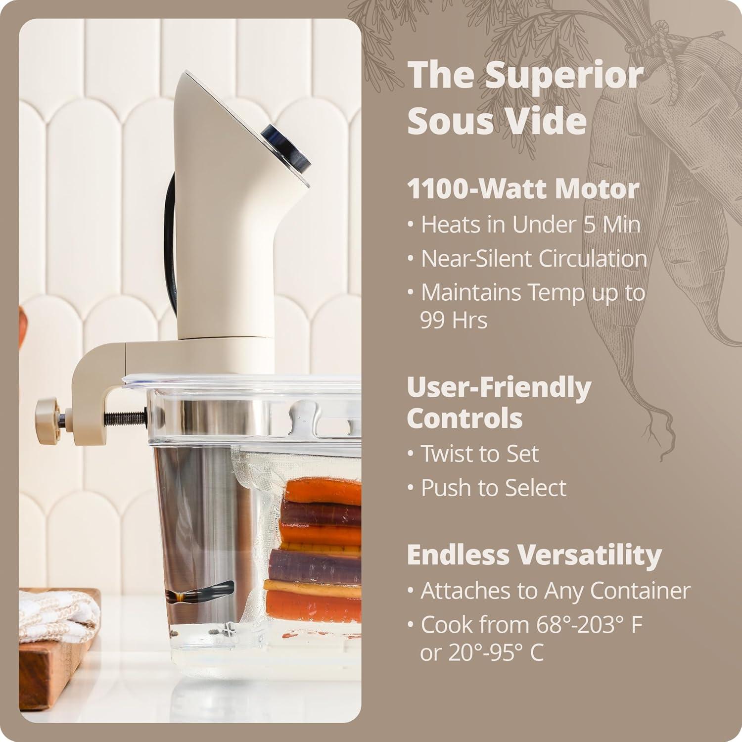 image:imageGreater Goods Kitchen Sous Vide Machine Precision Cooker Immersion Circulator Brushless Motor 1100 Watts Onyx BlackB Birch