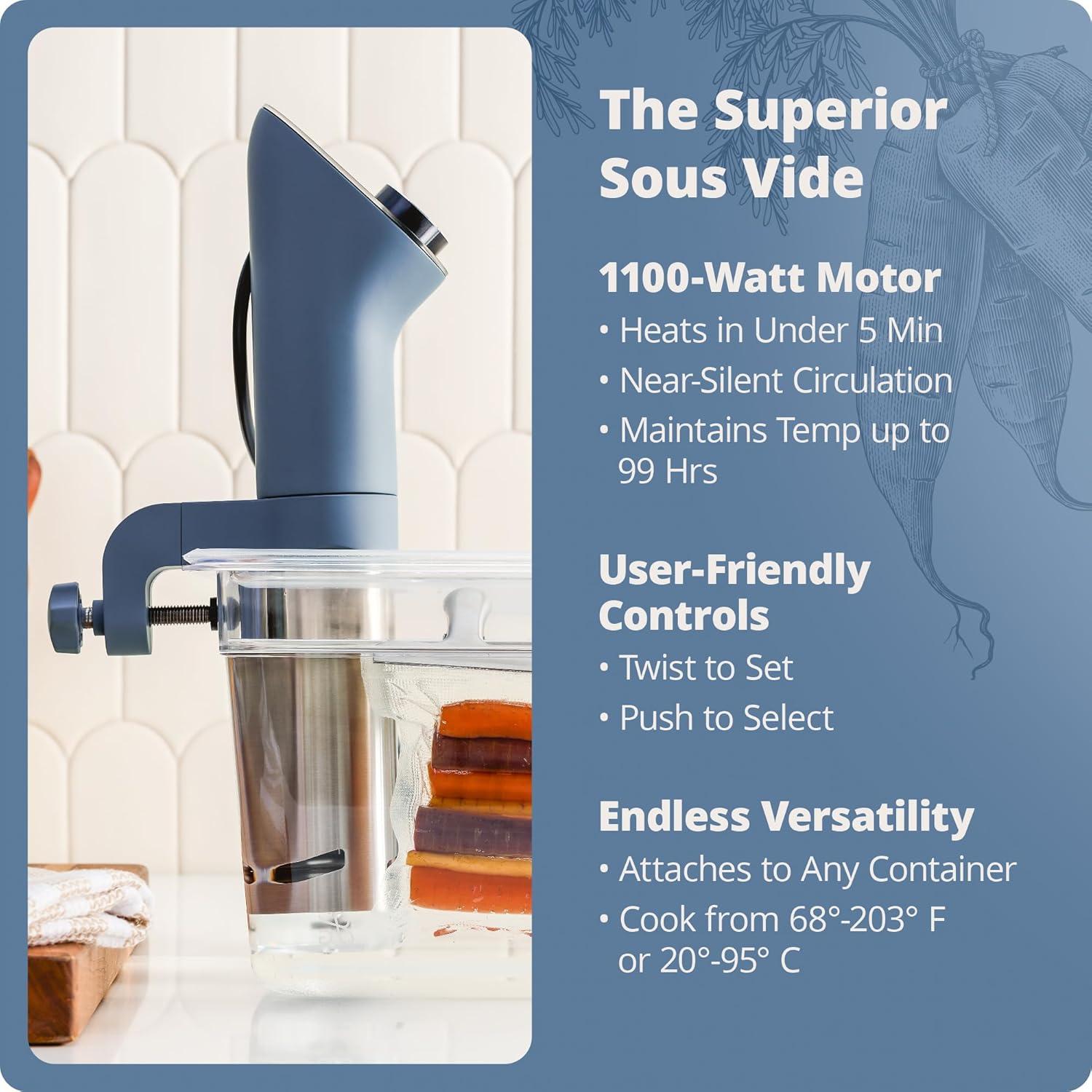 image:imageGreater Goods Kitchen Sous Vide Machine Precision Cooker Immersion Circulator Brushless Motor 1100 Watts Onyx BlackC Stone Blue