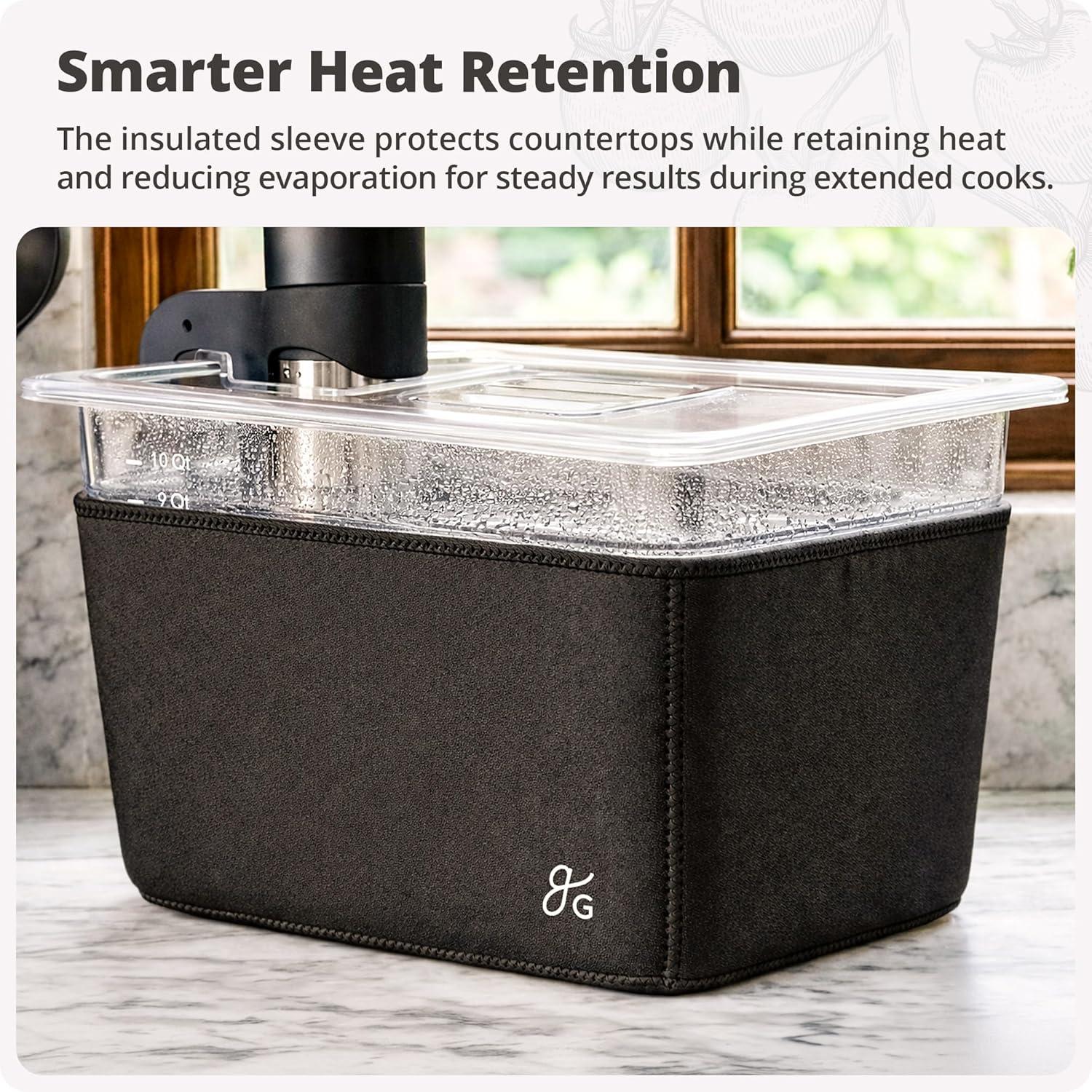 image:imageGreater Goods Sous Vide Container 12 Qt with Stainless Steel Rack Insulation Sleeve and Lid Onyx BlackClear Container with Onyx Black Sleeve