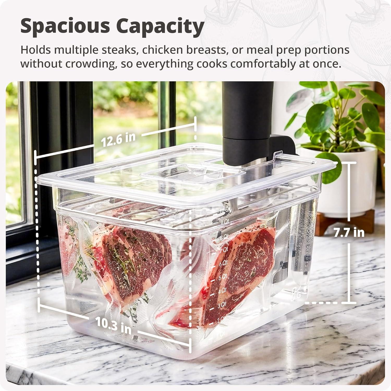 image:imageGreater Goods Sous Vide Container 12 Qt with Stainless Steel Rack Insulation Sleeve and Lid Onyx BlackClear Container with Onyx Black Sleeve