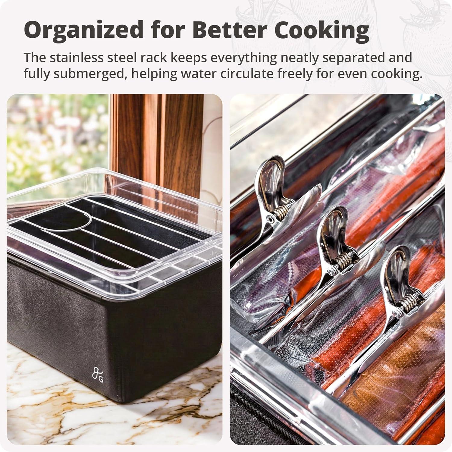 image:imageGreater Goods Sous Vide Container 12 Qt with Stainless Steel Rack Insulation Sleeve and Lid Onyx BlackClear Container with Onyx Black Sleeve