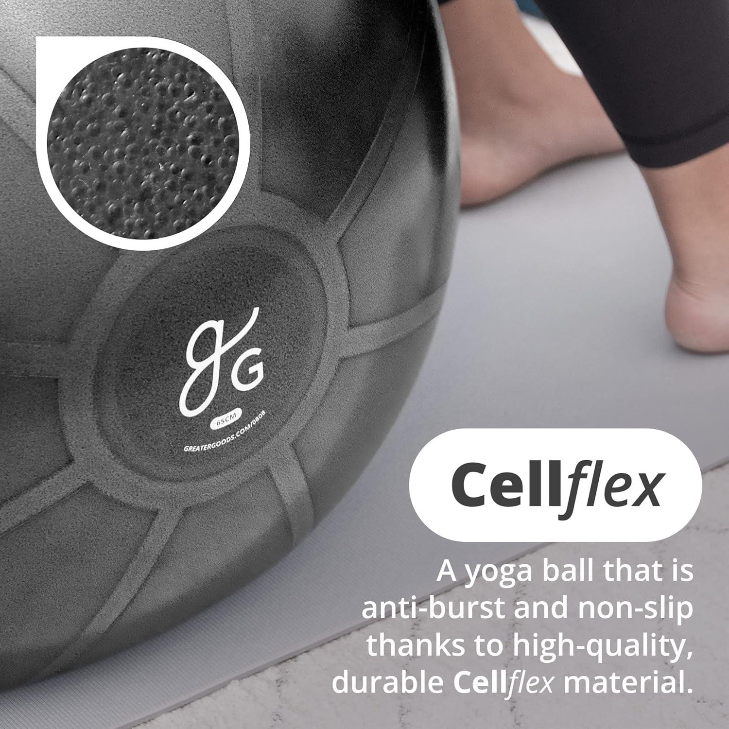 image:imageGreater Goods Yoga Ball AntiBurst Exercise Ball for Pilates Stability Pregnancy amp Workouts Includes Pump in Multiple Sizes and ColorsBlack