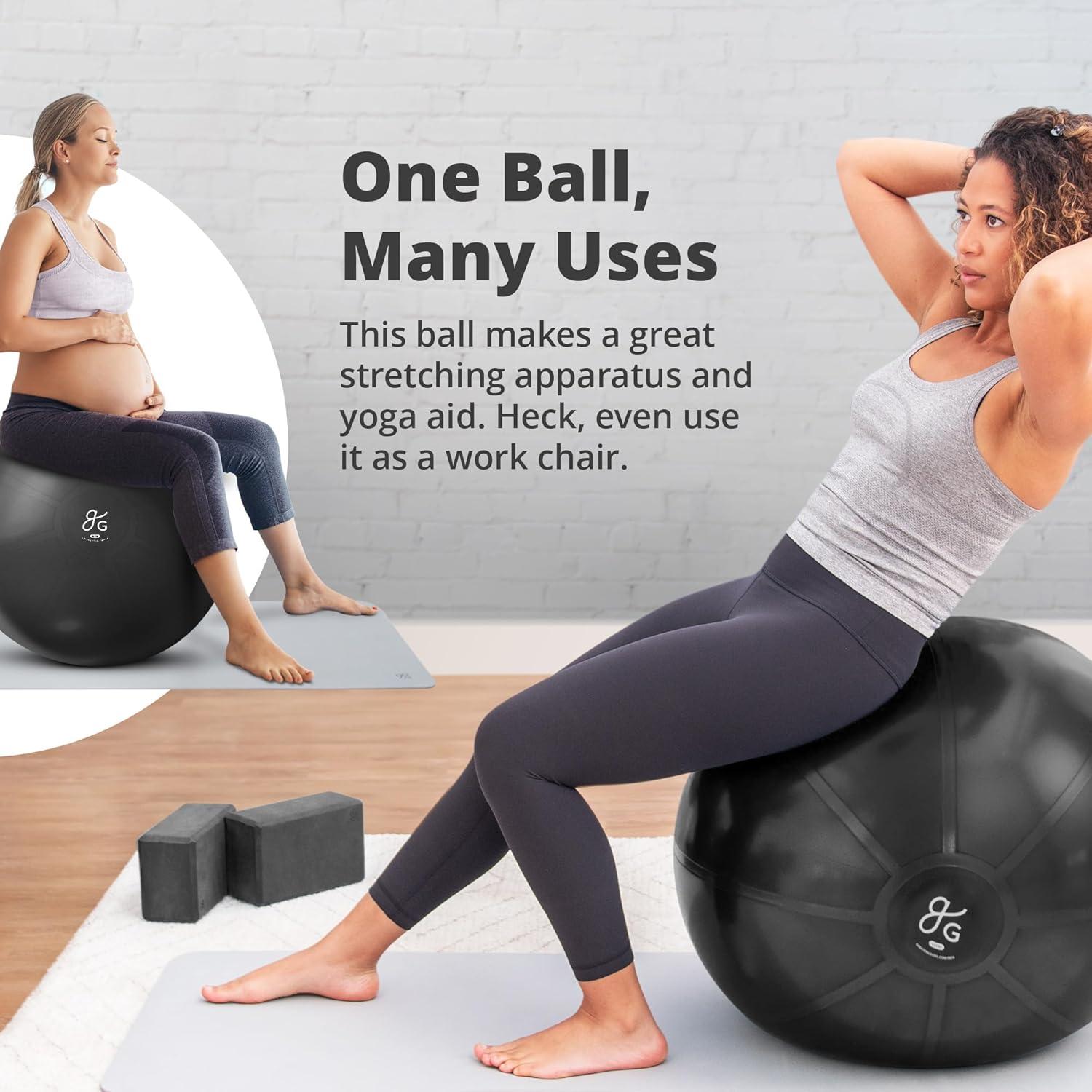image:imageGreater Goods Yoga Ball AntiBurst Exercise Ball for Pilates Stability Pregnancy amp Workouts Includes Pump in Multiple Sizes and ColorsBlack
