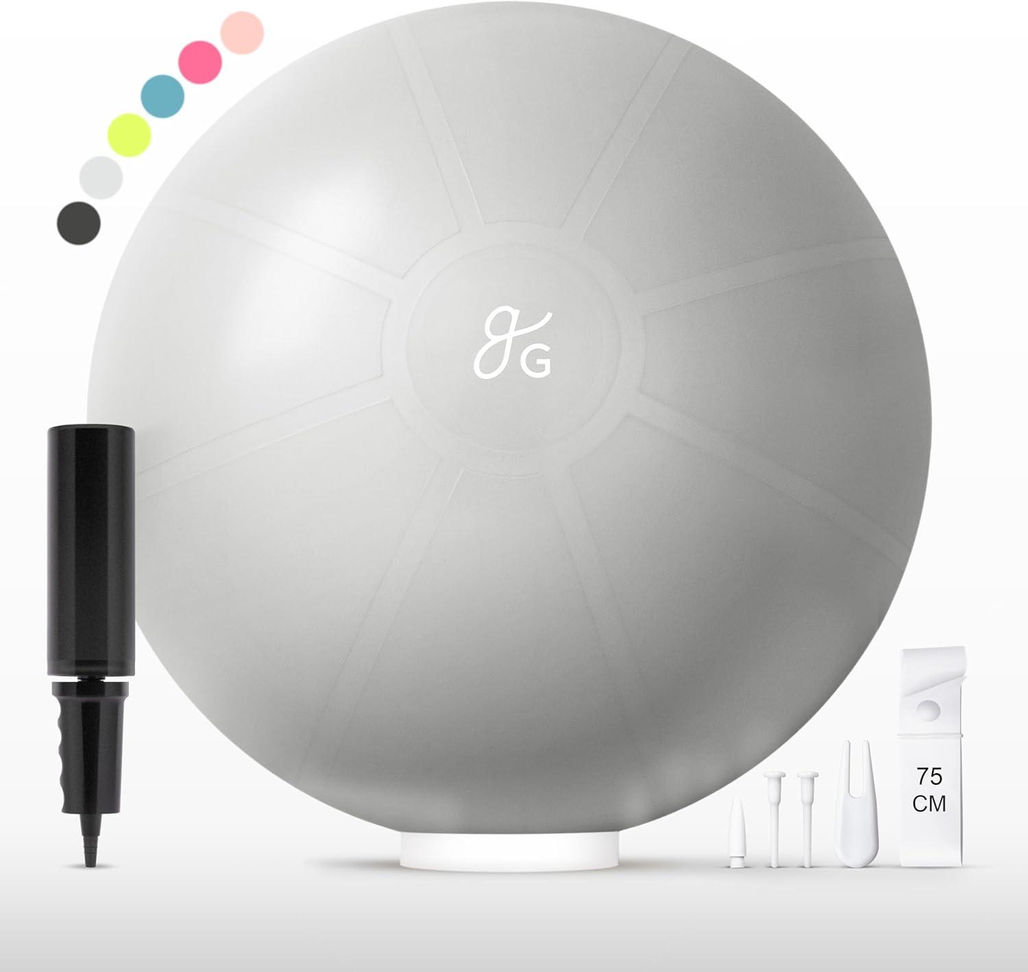 image:imageGreater Goods Yoga Ball AntiBurst Exercise Ball for Pilates Stability Pregnancy amp Workouts Includes Pump in Multiple Sizes and ColorsGray