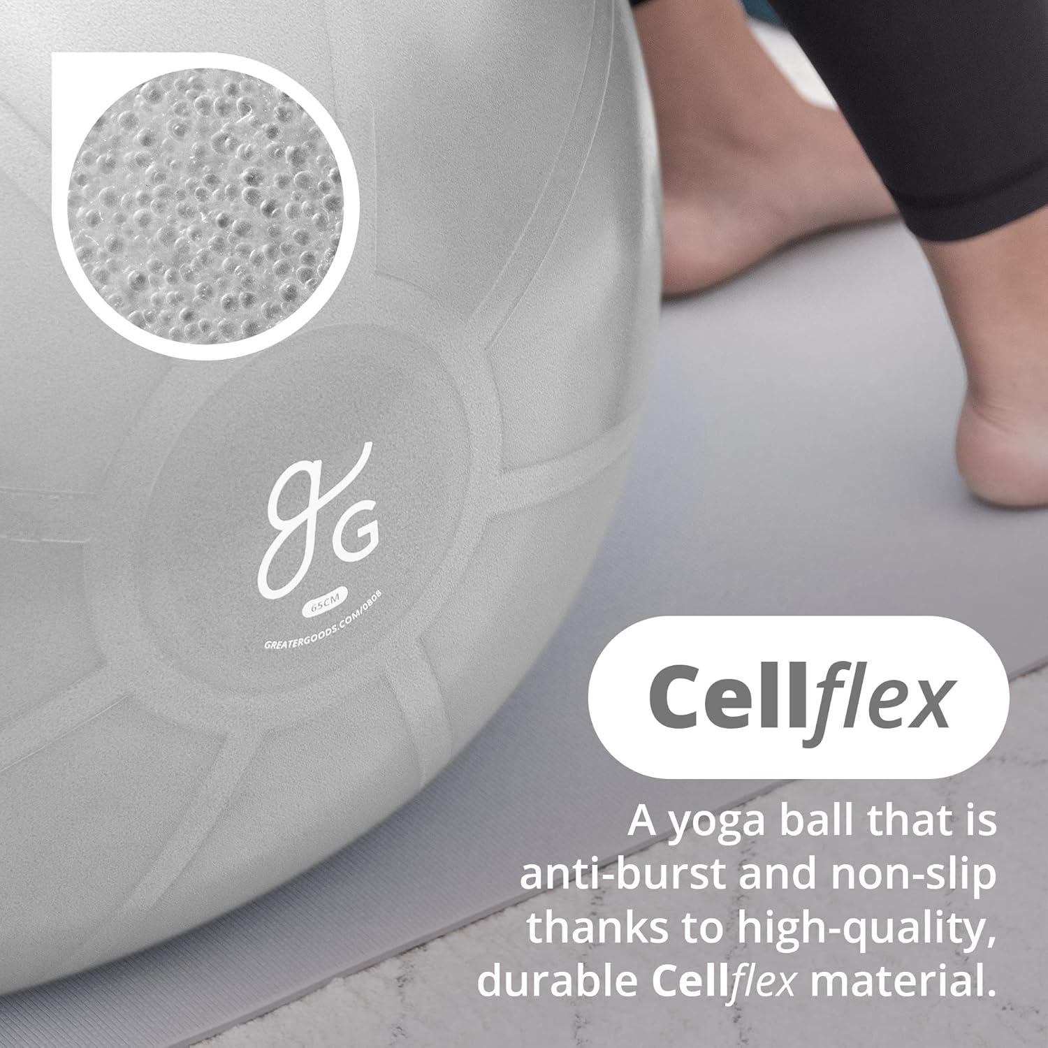 image:imageGreater Goods Yoga Ball AntiBurst Exercise Ball for Pilates Stability Pregnancy amp Workouts Includes Pump in Multiple Sizes and ColorsGray