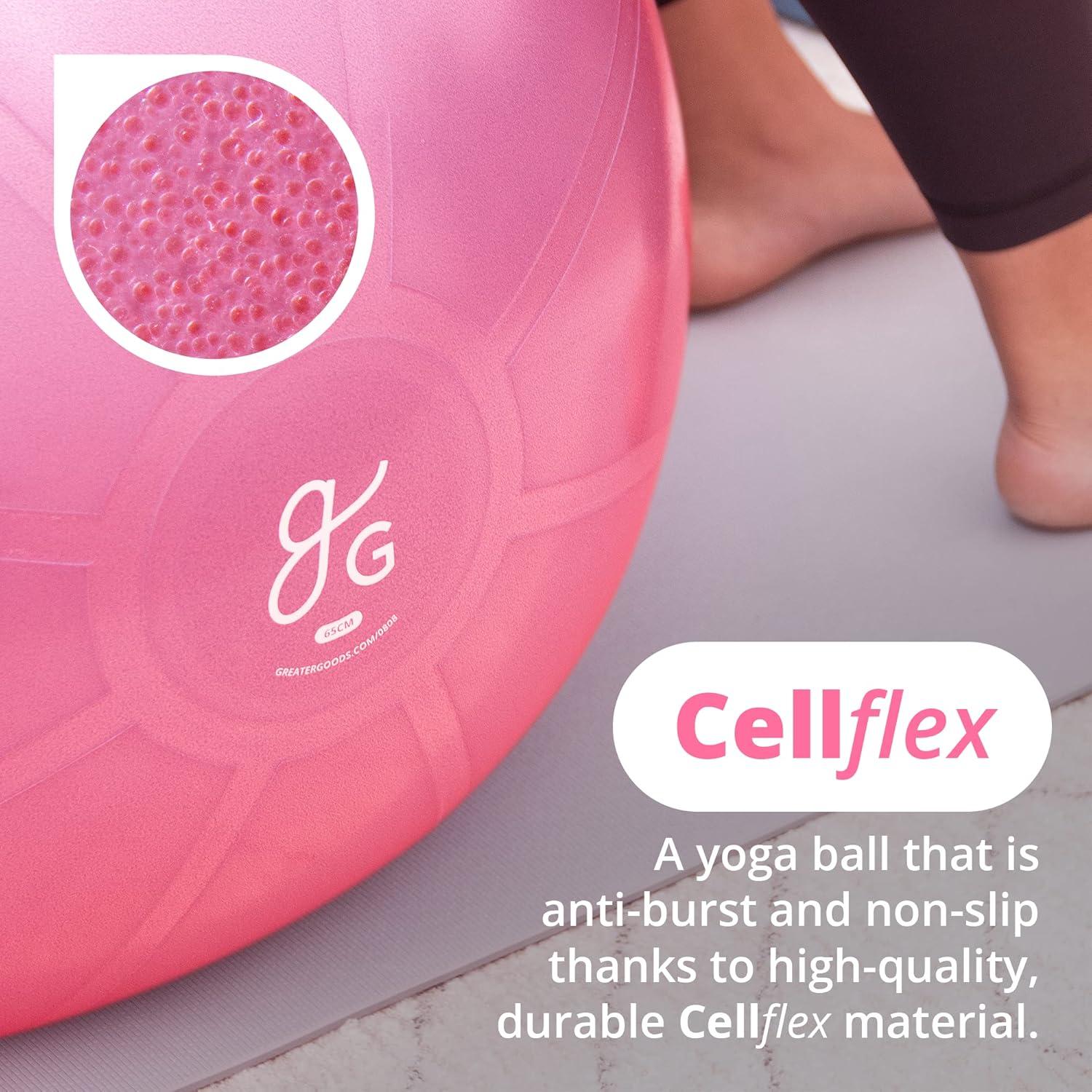 image:imageGreater Goods Yoga Ball AntiBurst Exercise Ball for Pilates Stability Pregnancy amp Workouts Includes Pump in Multiple Sizes and ColorsPink
