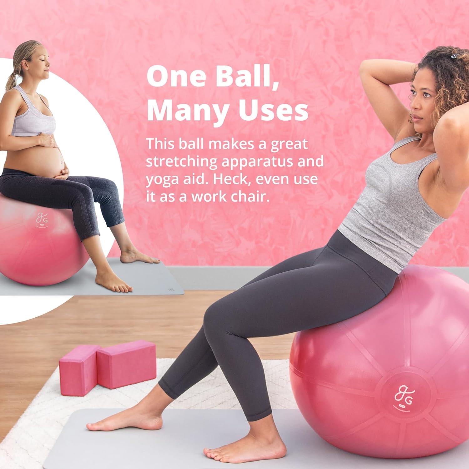 image:imageGreater Goods Yoga Ball AntiBurst Exercise Ball for Pilates Stability Pregnancy amp Workouts Includes Pump in Multiple Sizes and ColorsPink