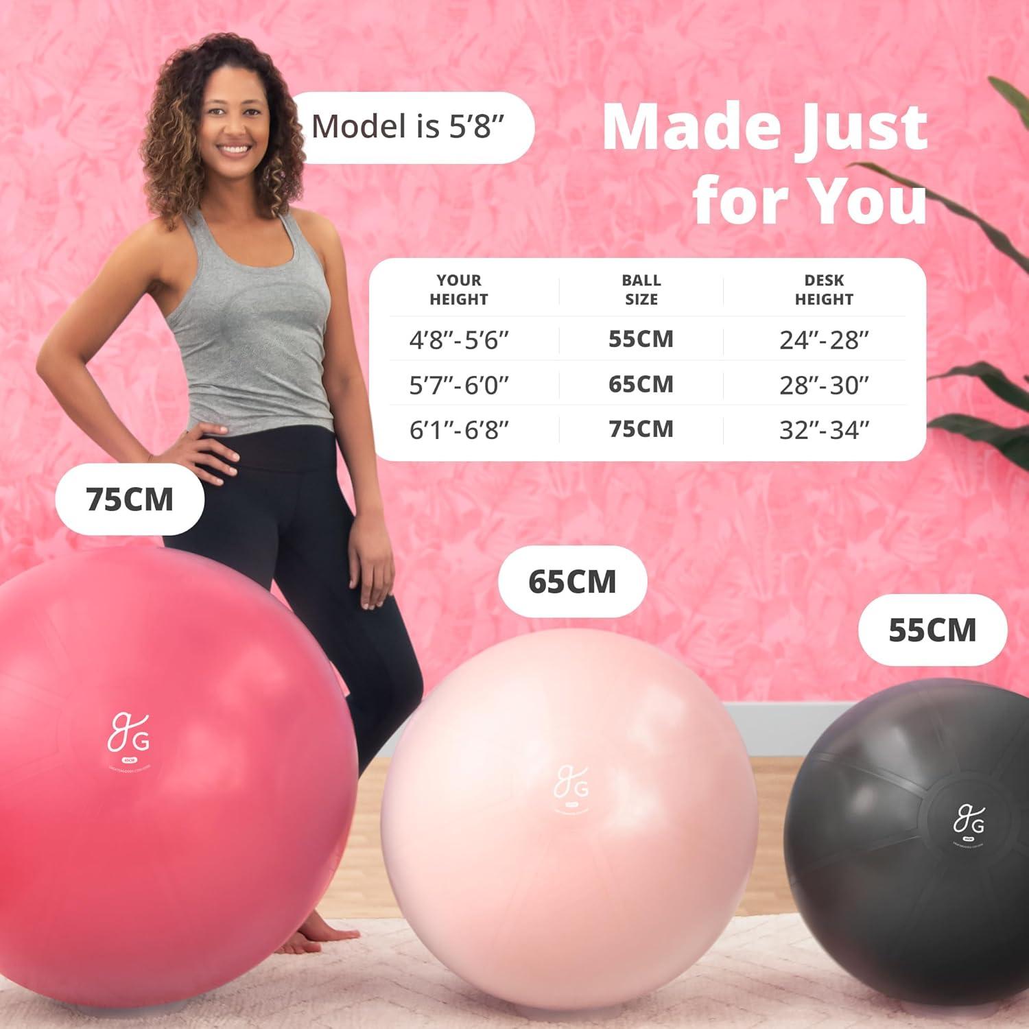 image:imageGreater Goods Yoga Ball AntiBurst Exercise Ball for Pilates Stability Pregnancy amp Workouts Includes Pump in Multiple Sizes and ColorsPink