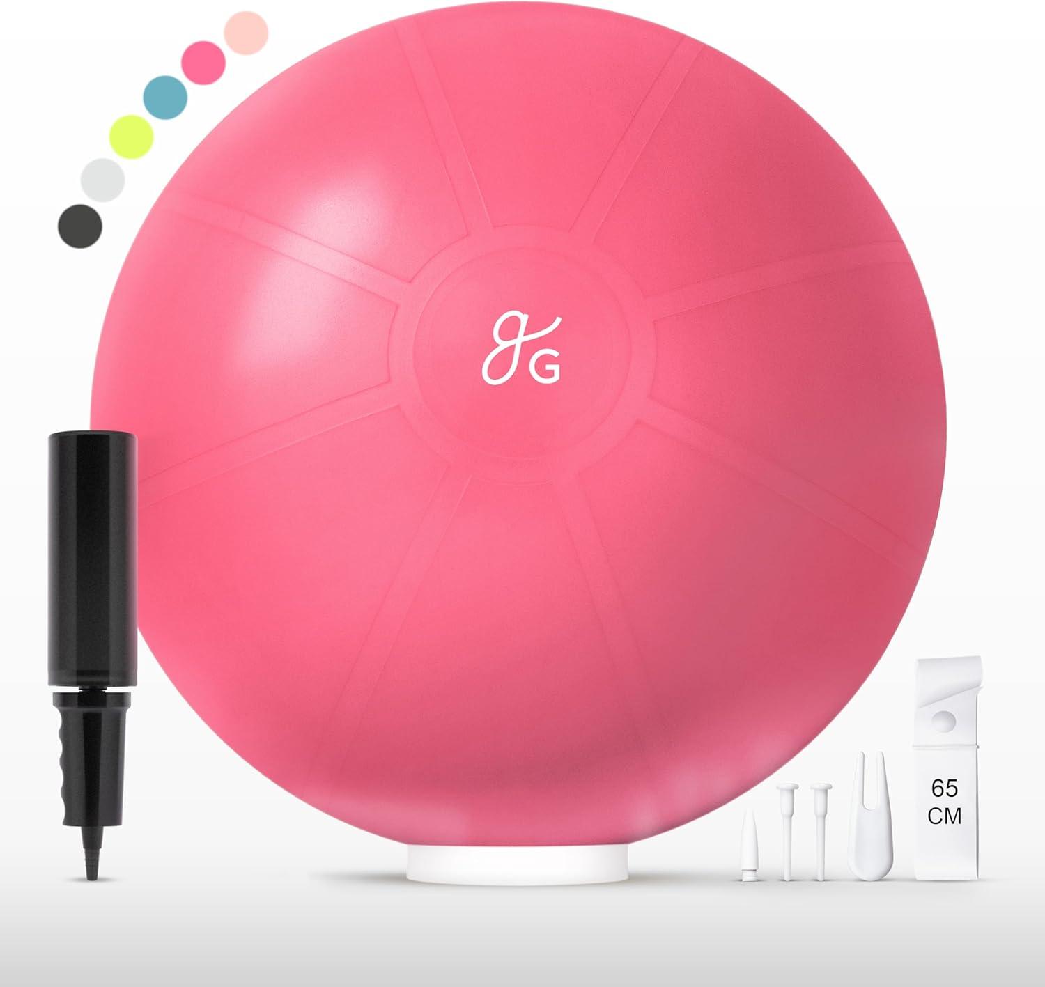 image:imageGreater Goods Yoga Ball AntiBurst Exercise Ball for Pilates Stability Pregnancy amp Workouts Includes Pump in Multiple Sizes and ColorsPink