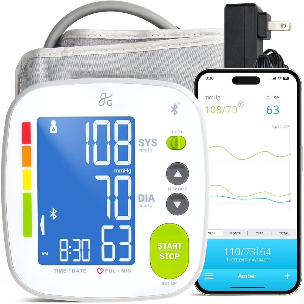 image:imageGreater Goods Bluetooth Blood Pressure Monitor with ExtraLarge Cuff 157205 Automatic Digital Upper Arm BP Monitor for Large Arms EasytoRead Backlit Display Complete Home KitAdjustable 87165 Cuff