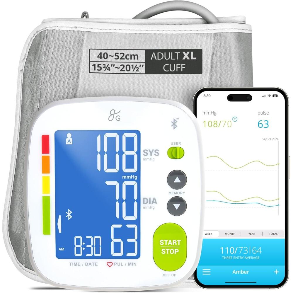 image:imageGreater Goods Bluetooth Blood Pressure Monitor with ExtraLarge Cuff 157205 Automatic Digital Upper Arm BP Monitor for Large Arms EasytoRead Backlit Display Complete Home KitExtraLarge Cuff 157205