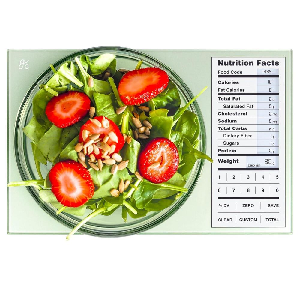 image:imageGreater Goods Food Scale with Nutrition Calculator Non Connected Calorie Scale for Meal Prep Weight Loss 2000 PreLoaded Food Codes Compact Kitchen Scale Battery Operated 11lb Capacity SilverSage Green